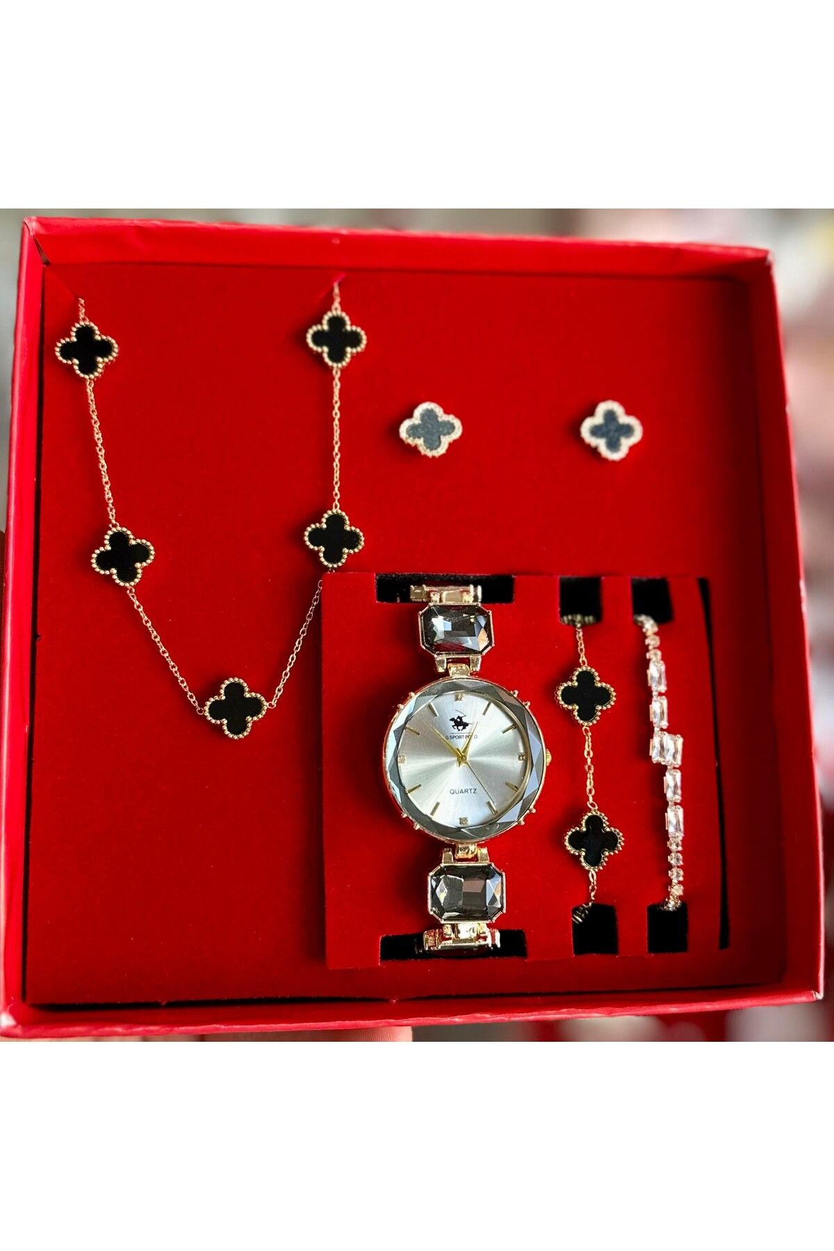 Şirinizler Tasarım Van Cleef Model Set, Saat, Kolye, Bileklik, Küpe Seti - Hediye Set