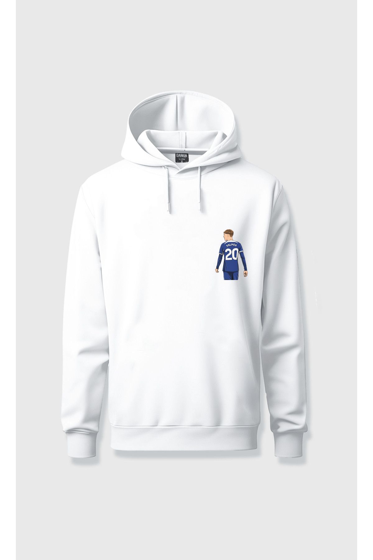 sielta Futbolcu Palmer Göğüs Baskılı Kapşonlu Unisex Beyaz Sweathsirt Hoodie