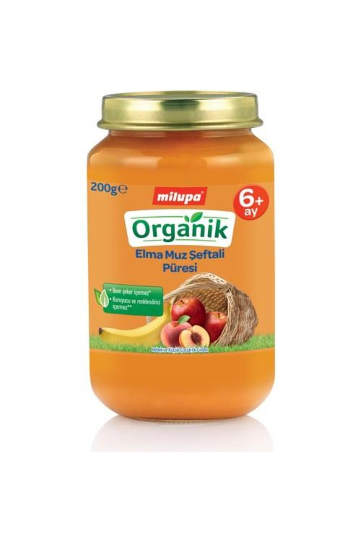 NessiWorld Milupa Organik Elma Muz Şeftali Püresi Kavanoz Maması 200 Gr