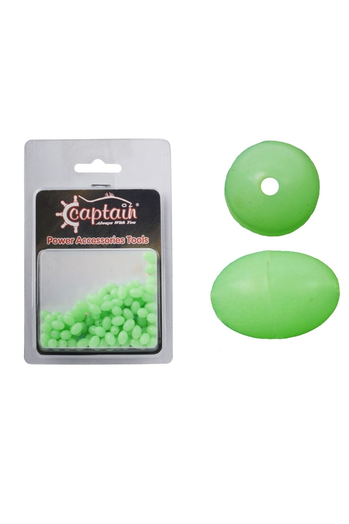 CAPTAIN Glow Boncuk Oval Çapari ve Takım Boncuğu YEŞİL-8 mm