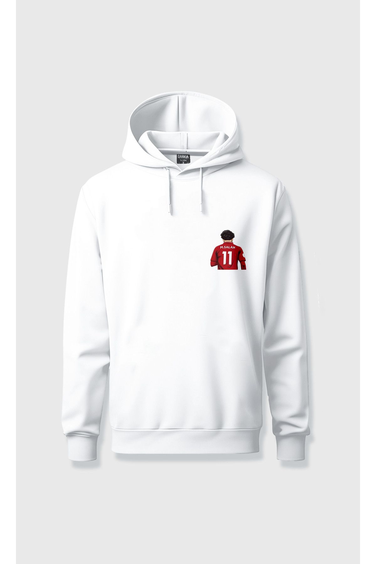 sielta Muhammed Salah Göğüs Baskılı Kapşonlu Unisex Beyaz Sweathsirt Hoodie