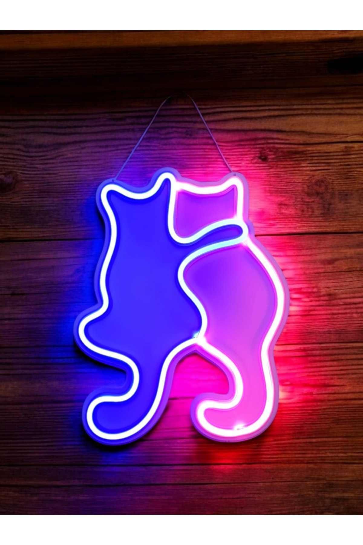 Arlesia Sarılan Kediler Neon Led Aydınlatma Dekoratif Duvar Lambası 23x29 cm