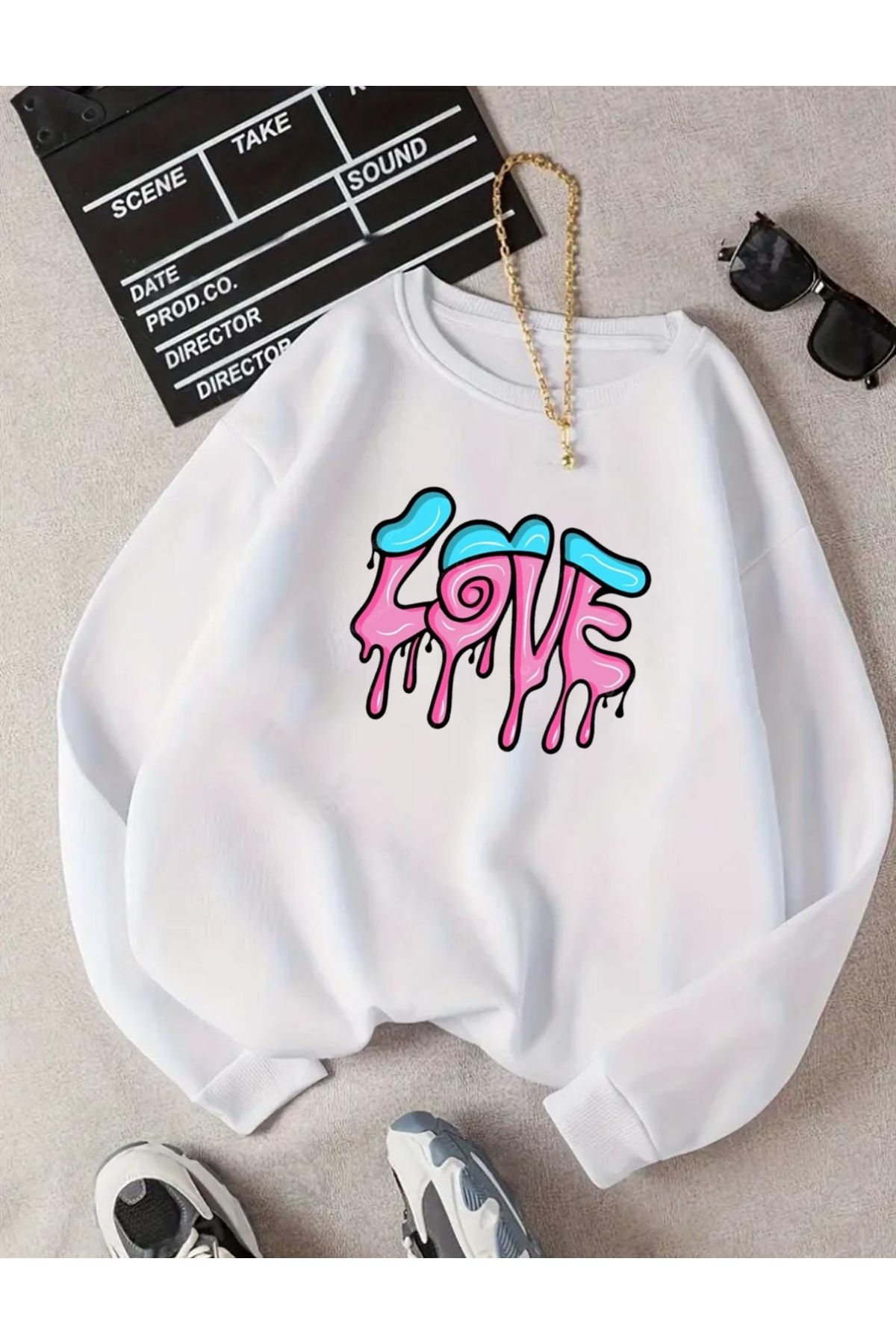 DWN WEAR Love Baskılı 3 İplik Sweatshirt