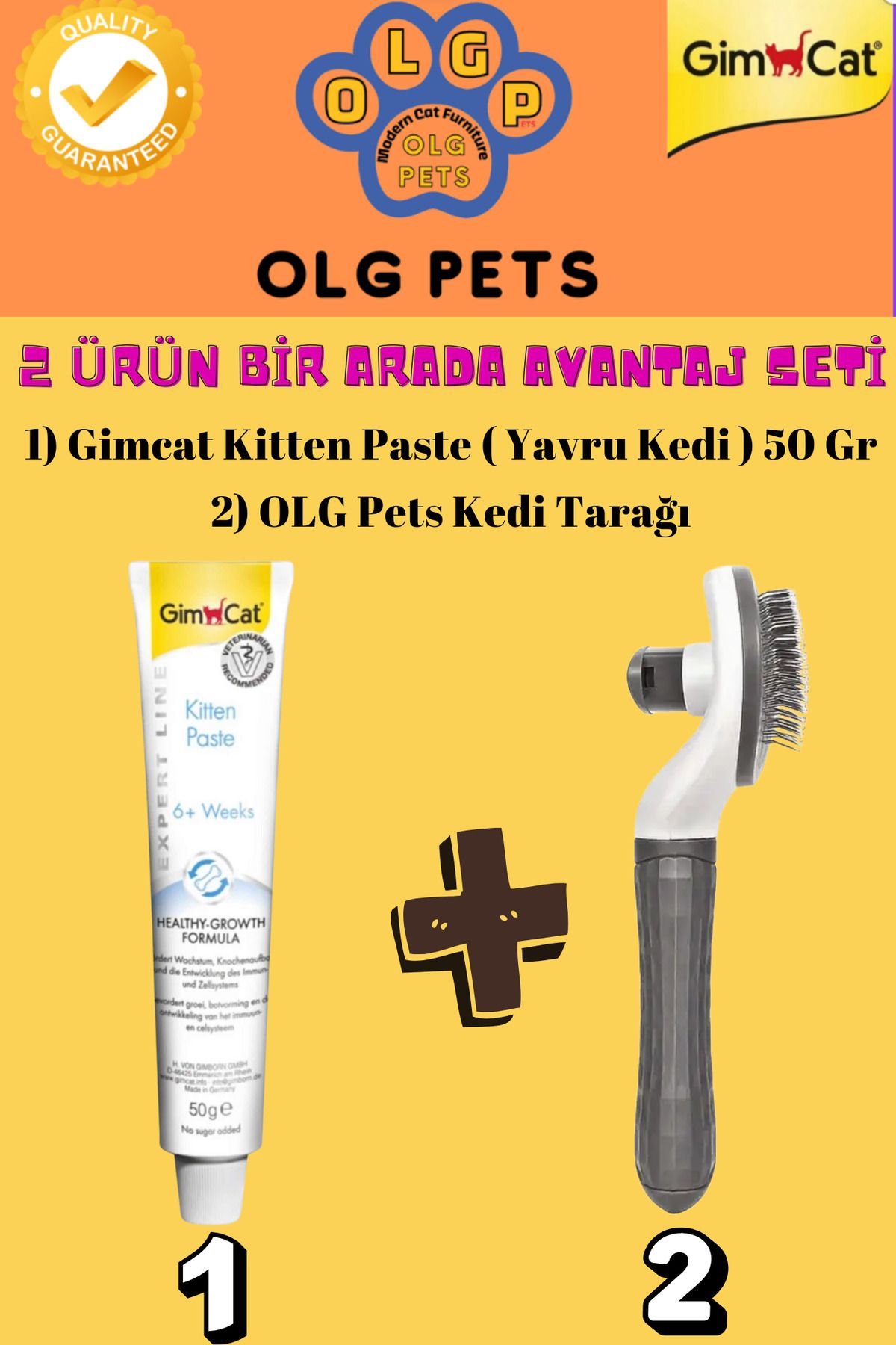 Gimcat Kitten Paste ve OLG Pets Kedi Tarağı Avantaj Seti