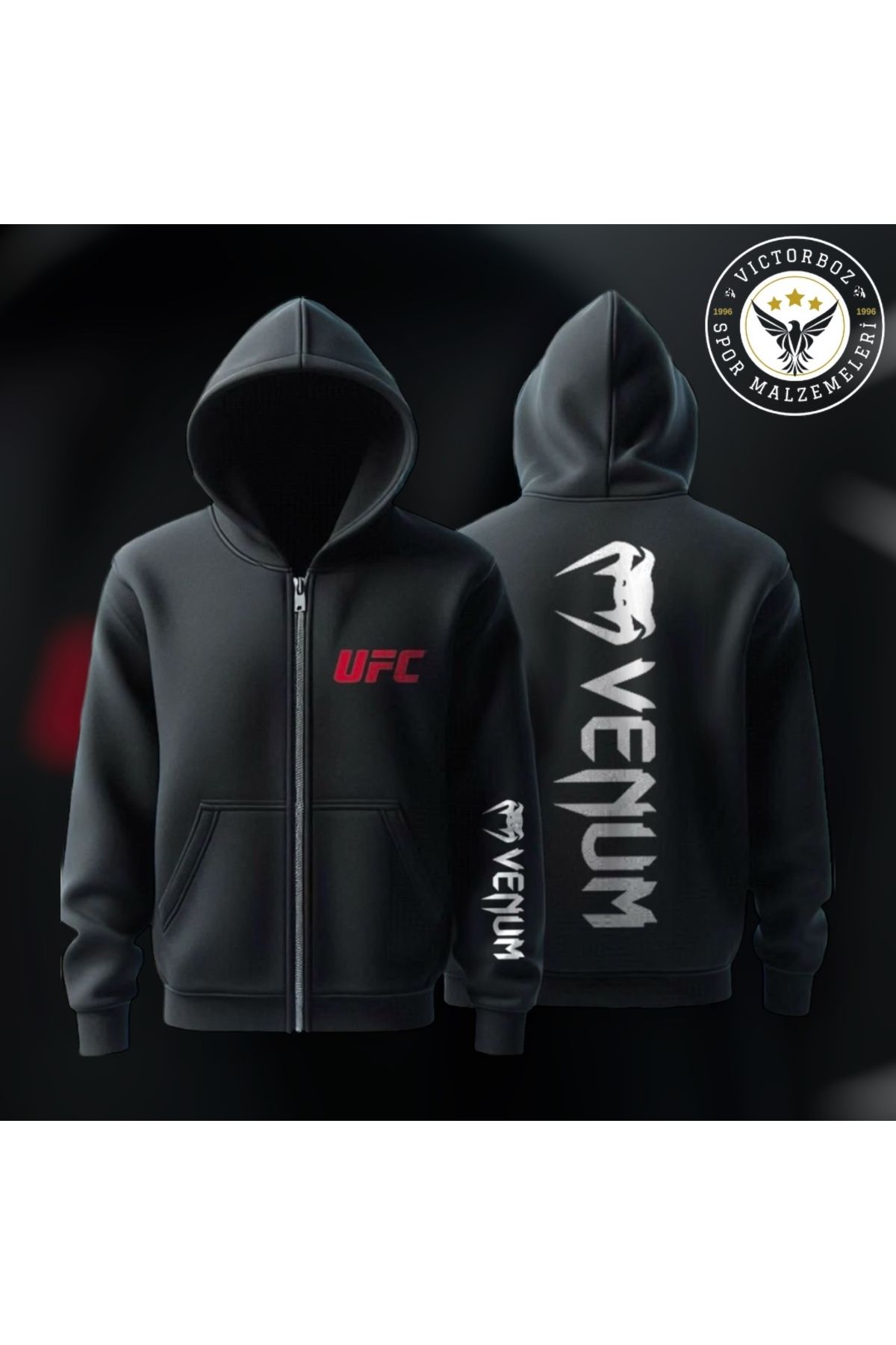 Venum UFC Ön Arka Baskılı Unisex Fermuarlı Kapüşonlu Sweatshirt Hırka