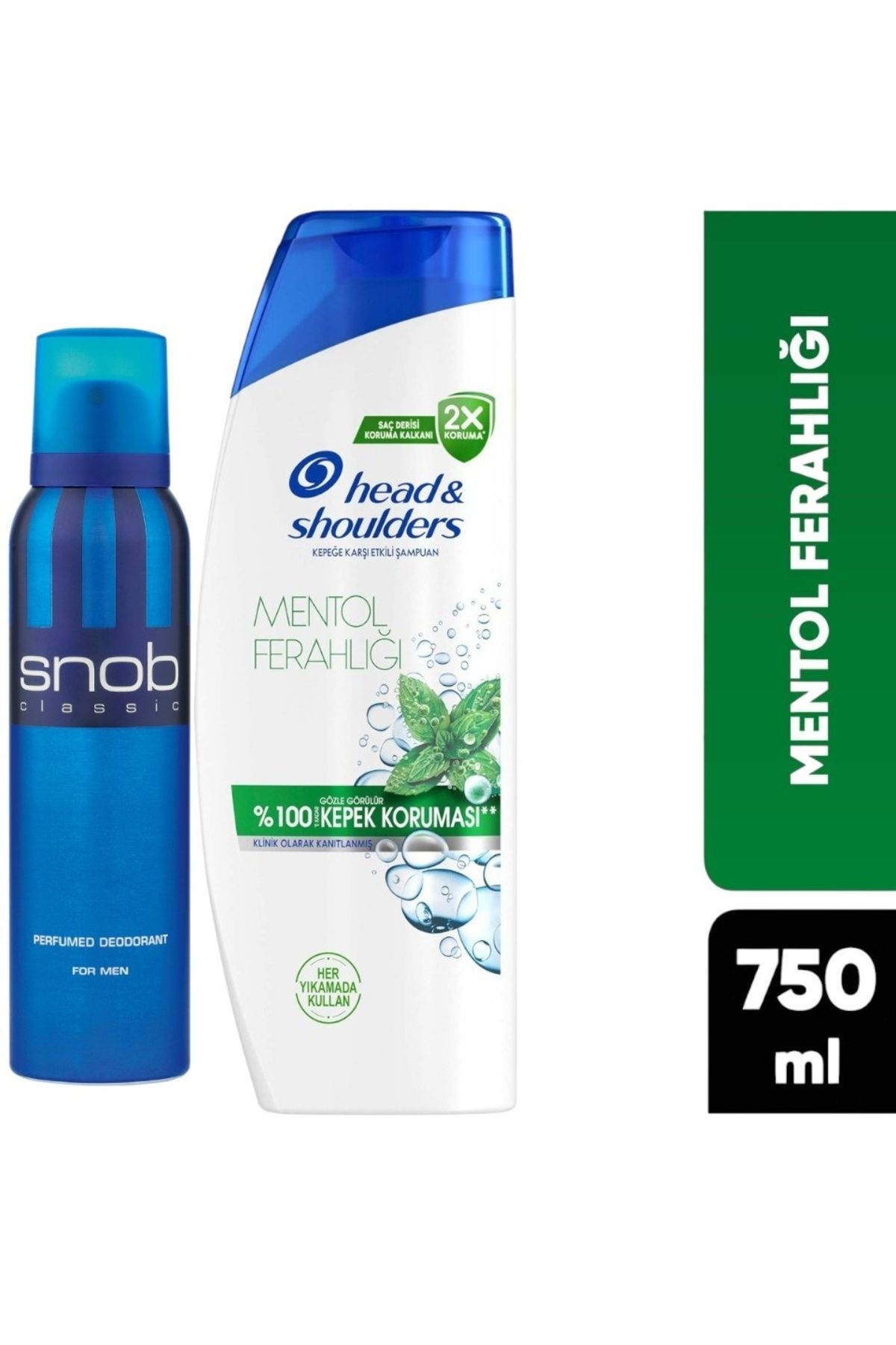 Snob Classic Perfumed Deodorant For Men + Head-Shoulders Mentol Ferahlığı Kepek Karşıtı 750ML Şampuan