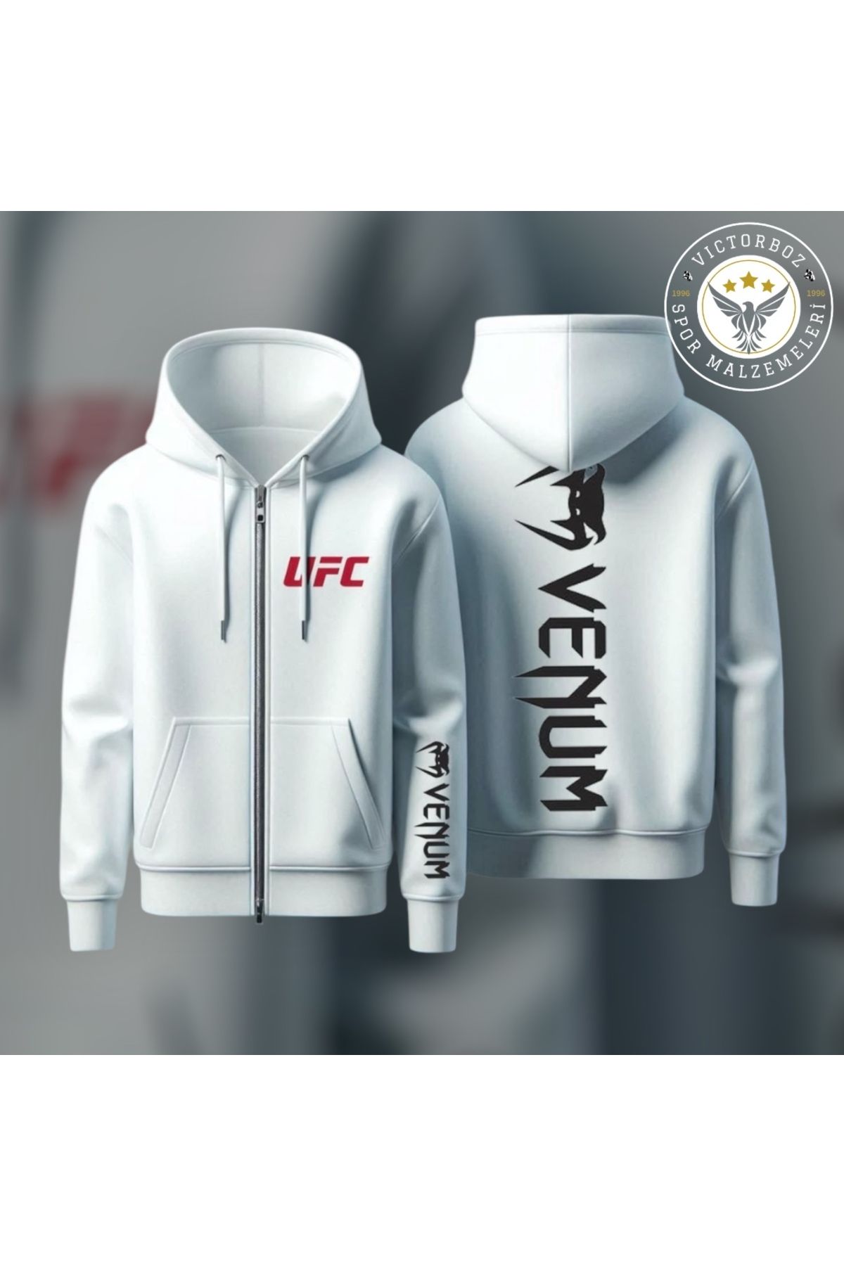 Venum UFC Ön Arka Baskılı Unisex Fermuarlı Kapüşonlu Sweatshirt Hırka