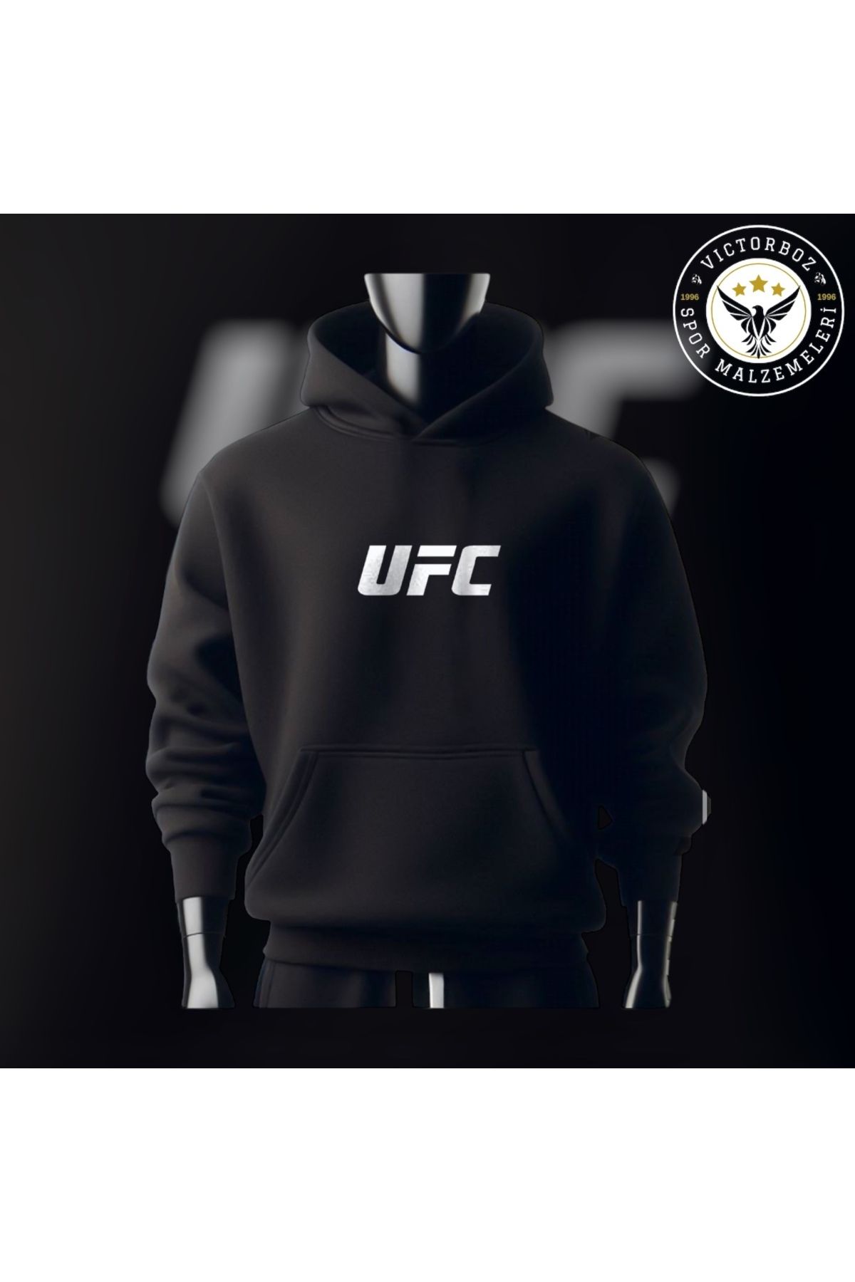 Venum UFC Ön ve Arka Baskılı 3 İplik Geniş Kalıp Siyah Kapüşonlu Sweatshirt