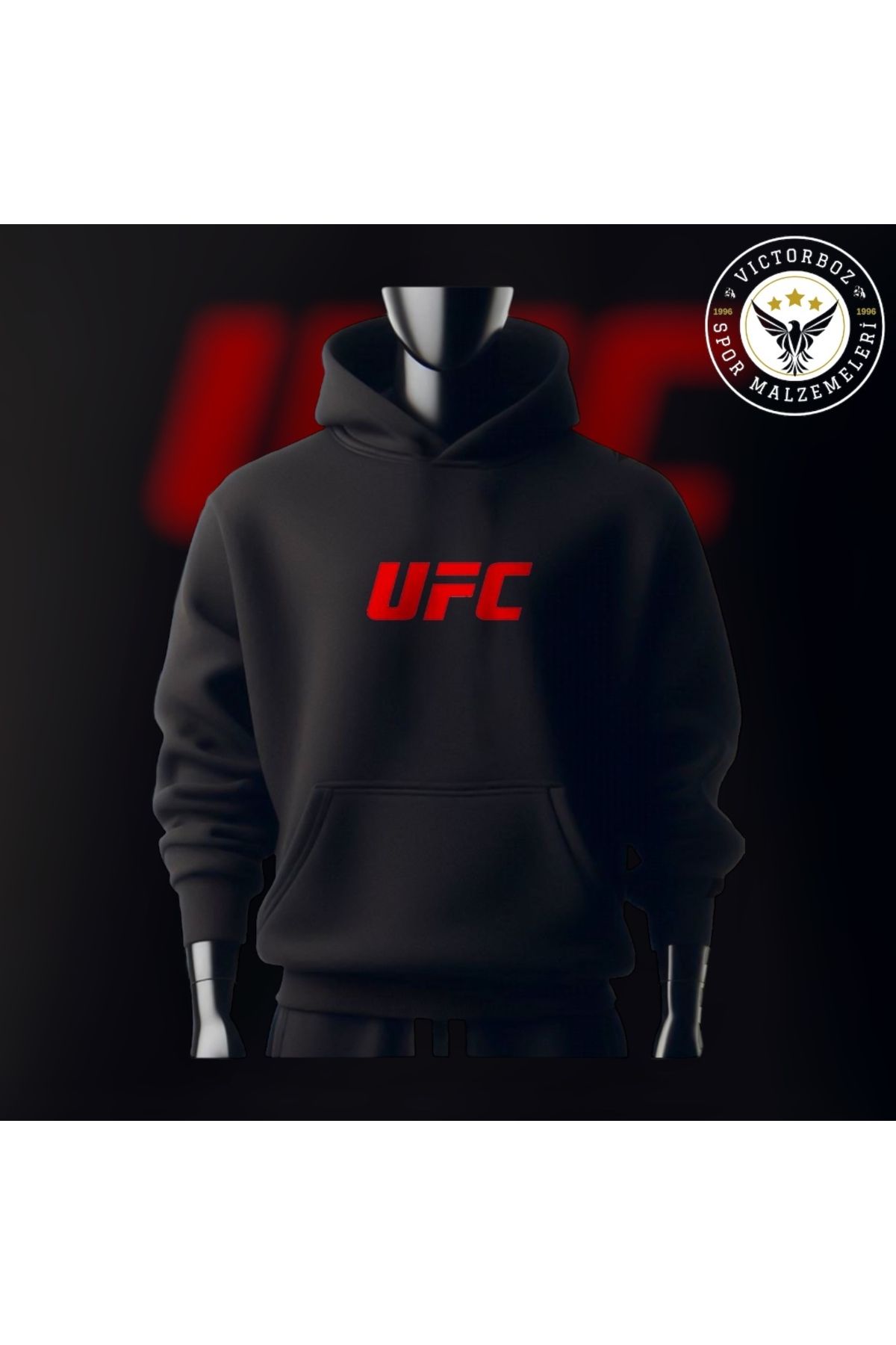 Venum UFC Ön ve Arka Baskılı 3 İplik Geniş Kalıp Siyah Kapüşonlu Sweatshirt