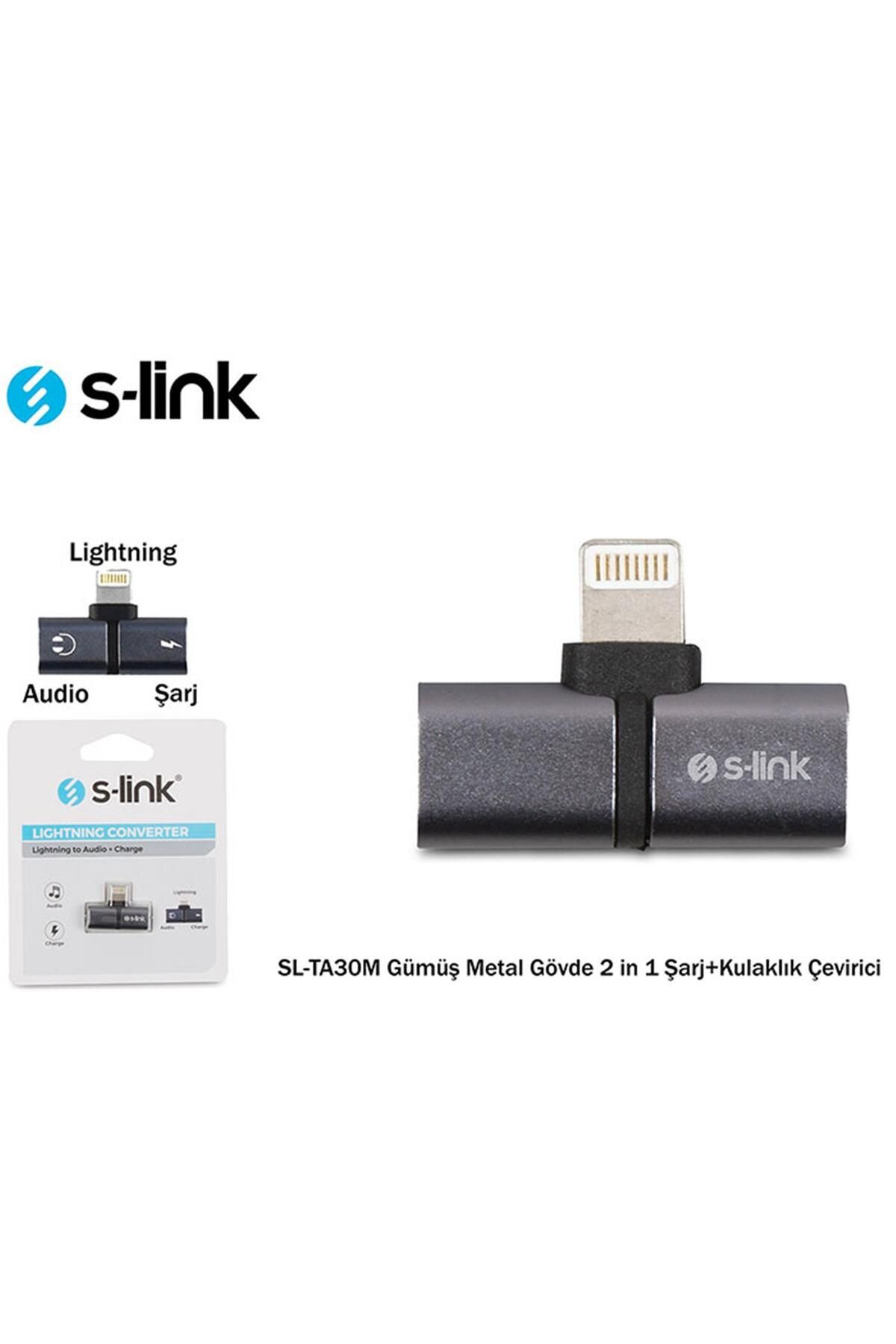 S-LINK Lightning Gümüş Metal Gövde 2 in 1 Şarj+Kulaklık Çevirici