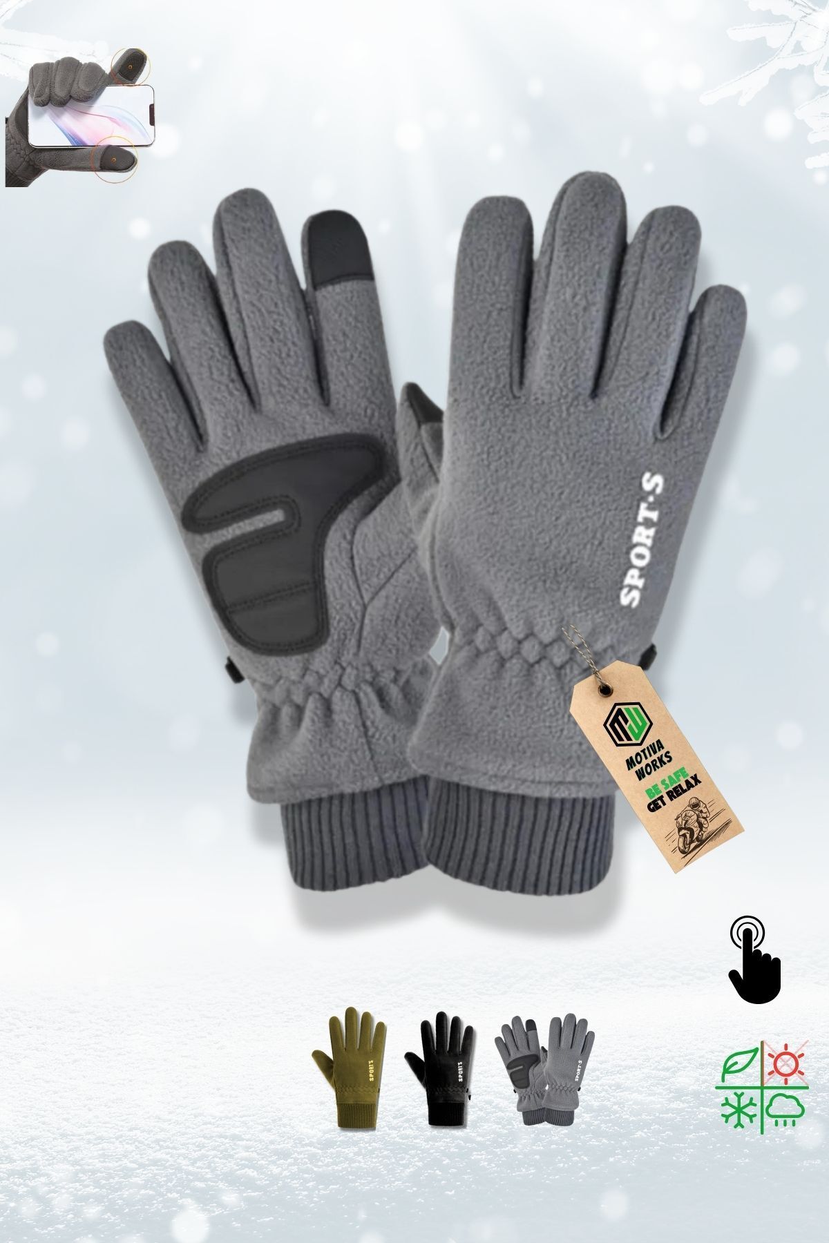 Motiva-Fleece Winter Gloves - Cycling, Motorcycle, Outdoor Camping, Cold Weather Touch 1