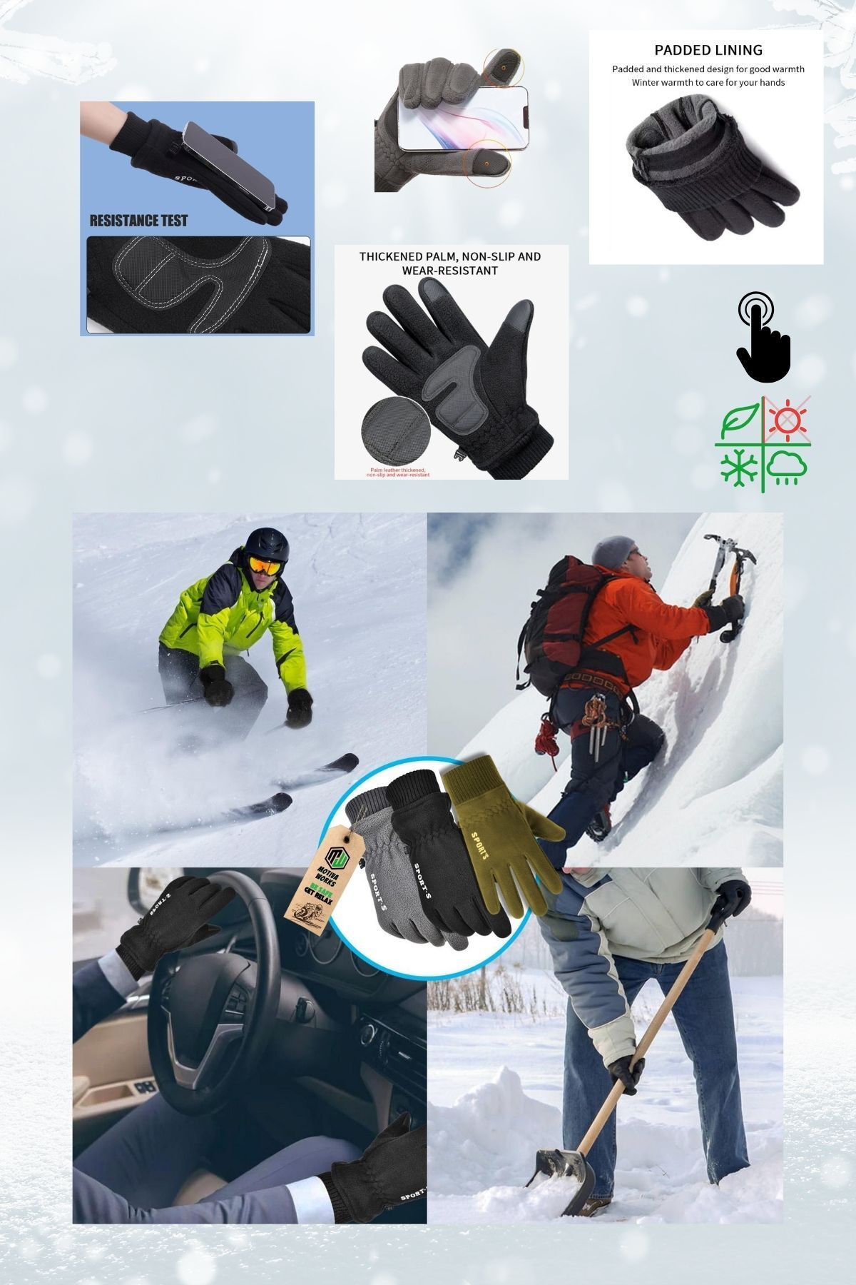 Motiva-Fleece Winter Gloves - Cycling, Motorcycle, Outdoor Camping, Cold Weather Touch 2