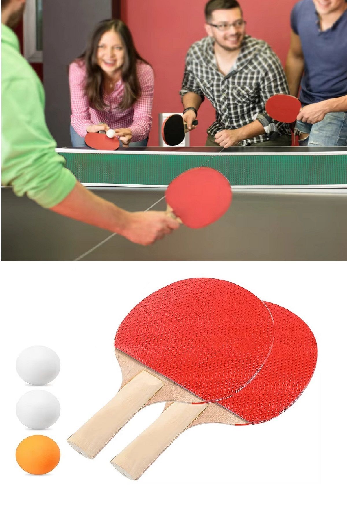 HerEveOyuncak Ping Pong Masa Tenisi Setii Tenis Raketi Seti 2 Raket + 3 Ping Pong Topu Spor Aksesuarları (kS)