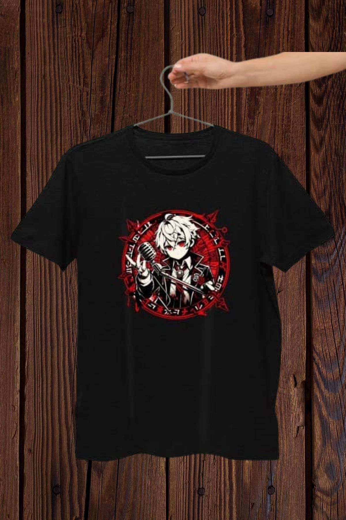 FECCY Pamuklu Anime Singer Baskılı Oversize T-shirt