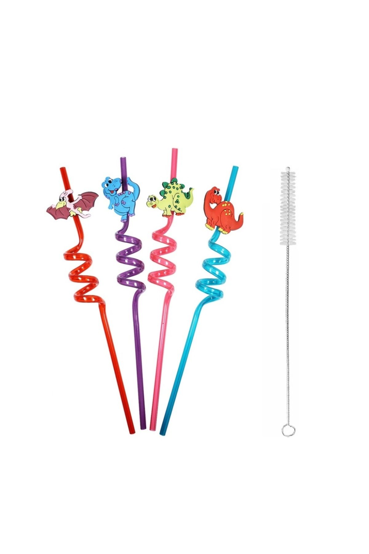 HerEveOyuncak 5 Parça Renkli Pipet Seti - Emojilii Spiral Kokteyl- Çocuk Pipeti Temizleme Fırçalı (BY)