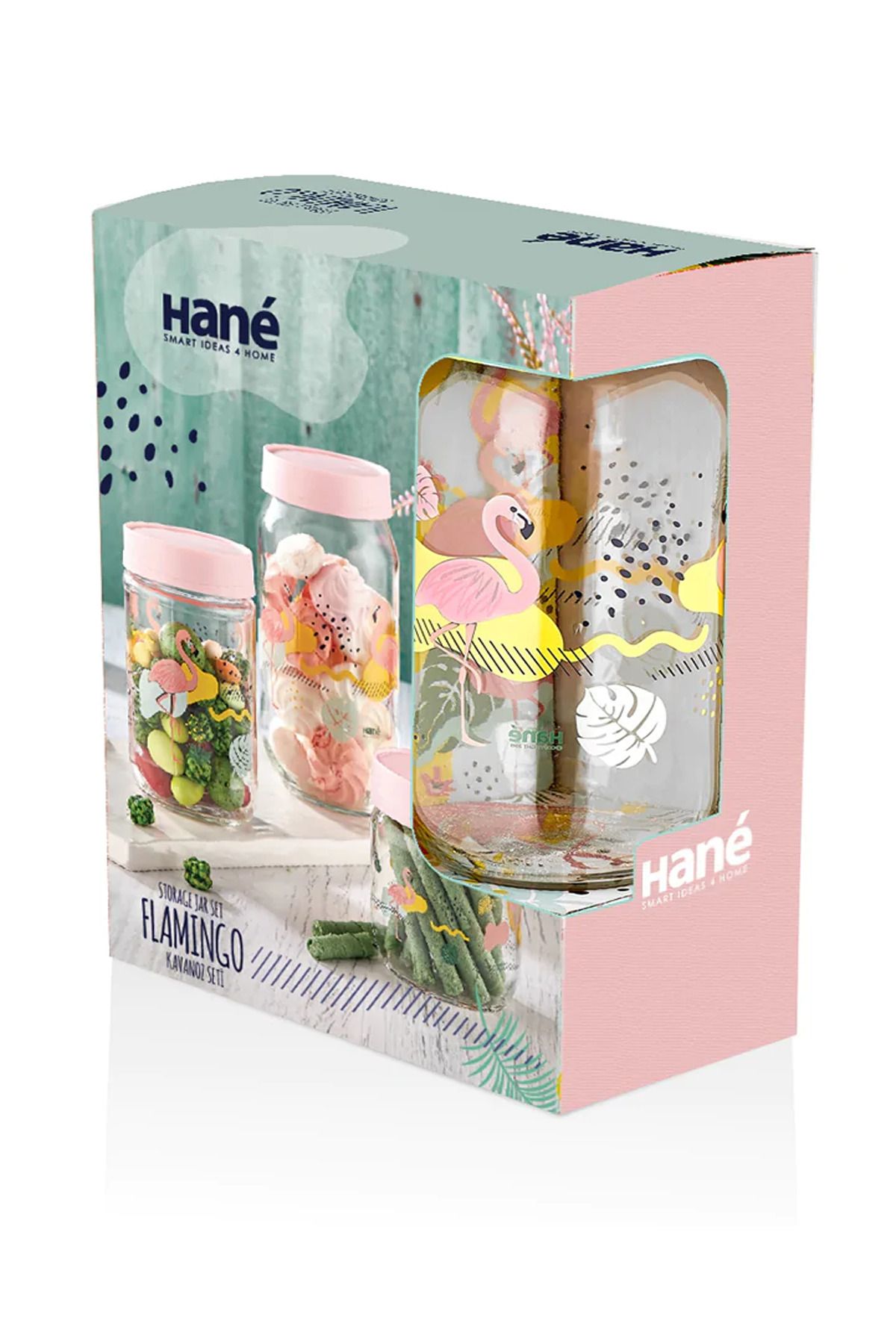 MELFSHOP Hane 3'lü Flamingo Desenli Kavanoz Seti