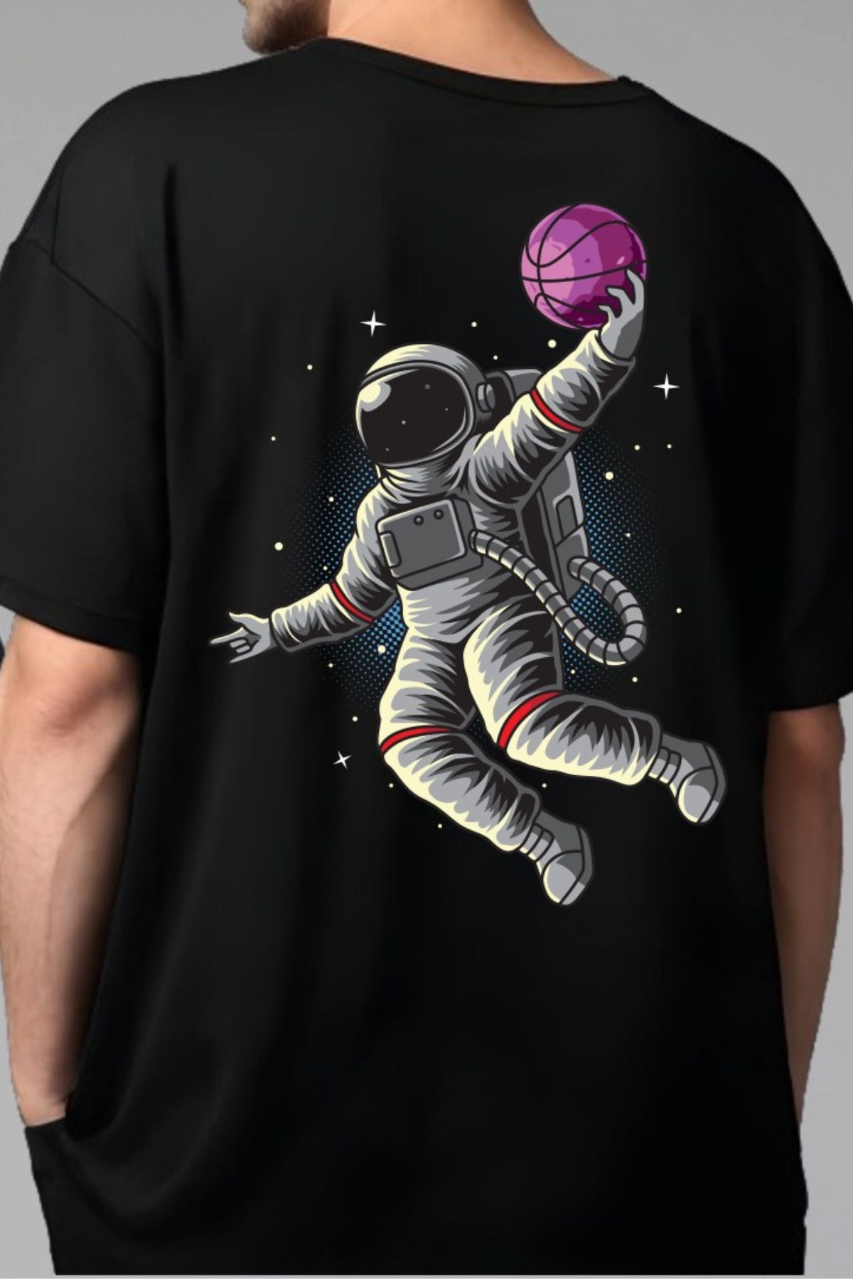 FECCY Pamuklu ASTRONAUT Baskılı Oversize T-shirt