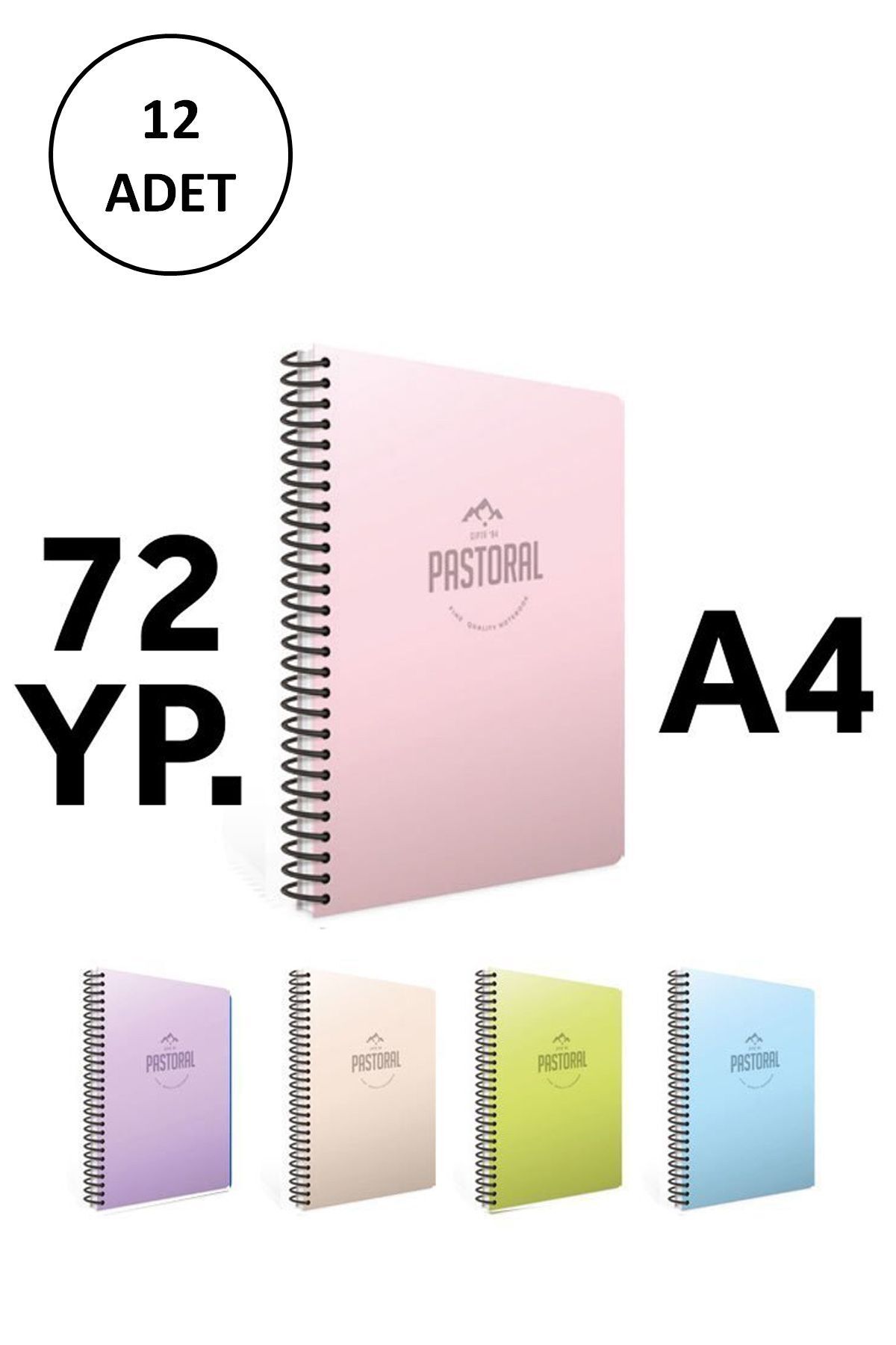 MELFSHOP Gıpta Pastoral 17x24 72 yp Çizgili Spiralli Pp Kapak Defter 12 Adet