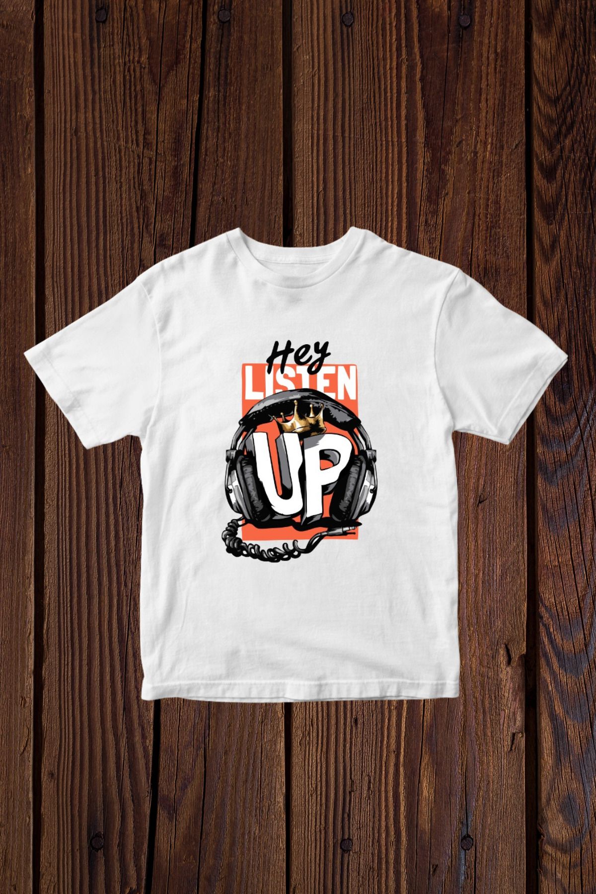 FECCY Pamuklu Hey Listen Up Baskılı Oversize T-shirt