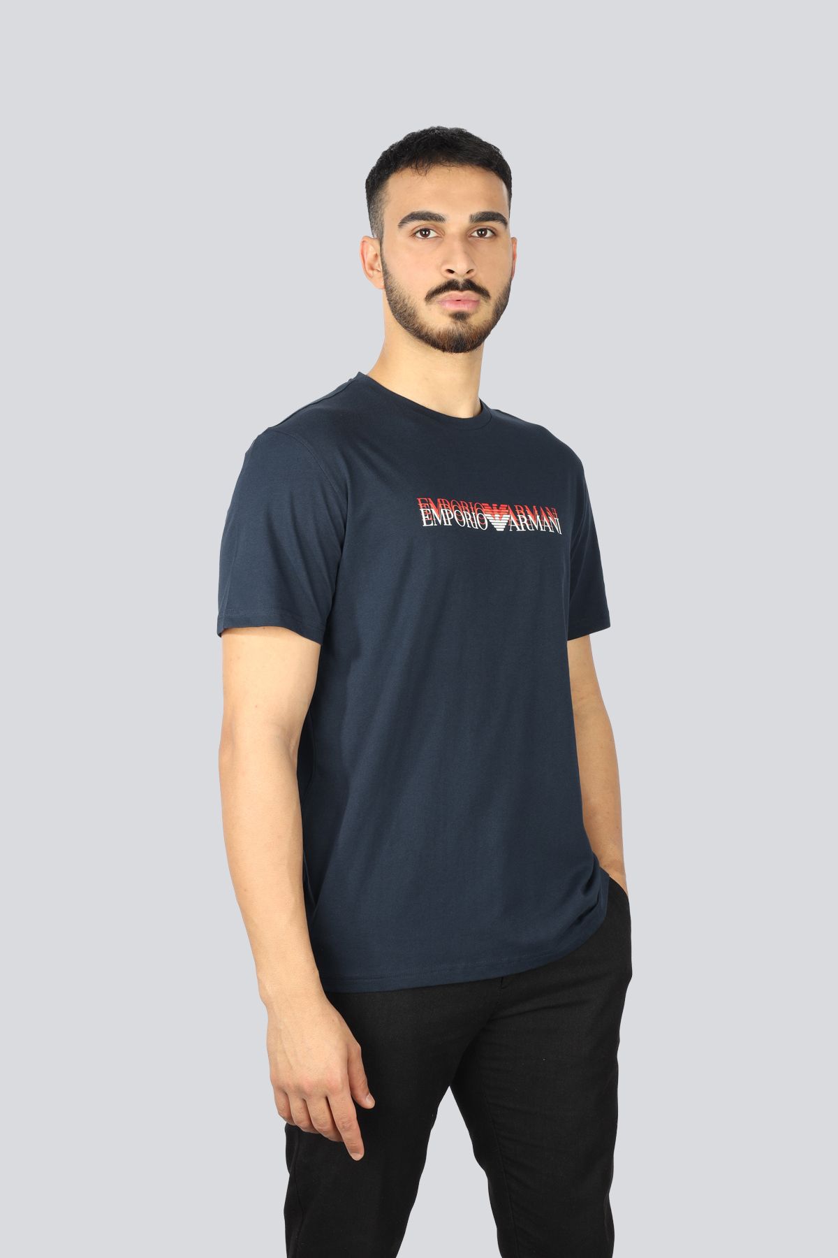 Emporio Armani Erkek Regular Fit Yuvarlak Yaka Önü Baskılı Kısa Kollu Lacivert T-Shirt EM000574 AF12349-FB210