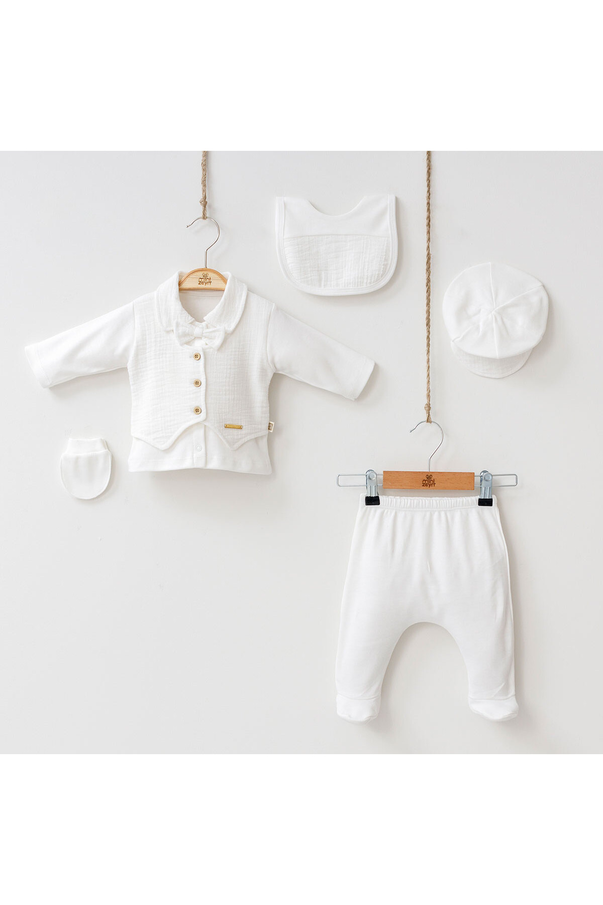 Mamman's %100 Pamuklu Müslin Yelekli 5'li Hastane Çıkış Seti Yenidoğan, Mevlütlük Erkek Bebek Takımı fotoğrafı 6 (önizleme)