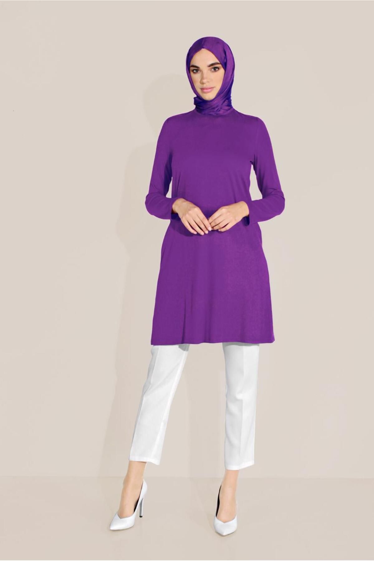 TRENDTESETTÜR-Women's Plum (Lilak) Knitted Viscose Tunic 40825 2