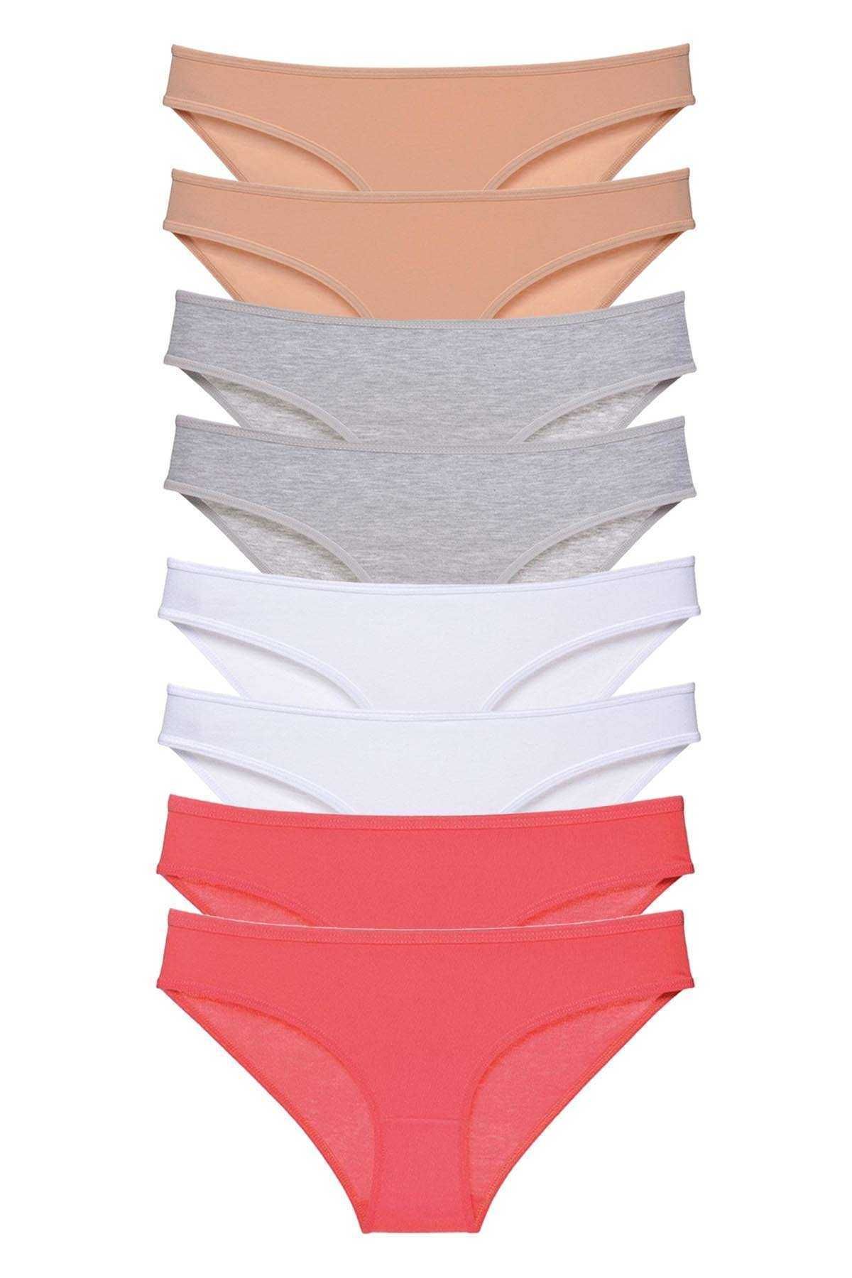 POLEXP 8 adet Süper Eko Set Likralı Kadın Slip Külot Ten Gri Beyaz Fuşya
