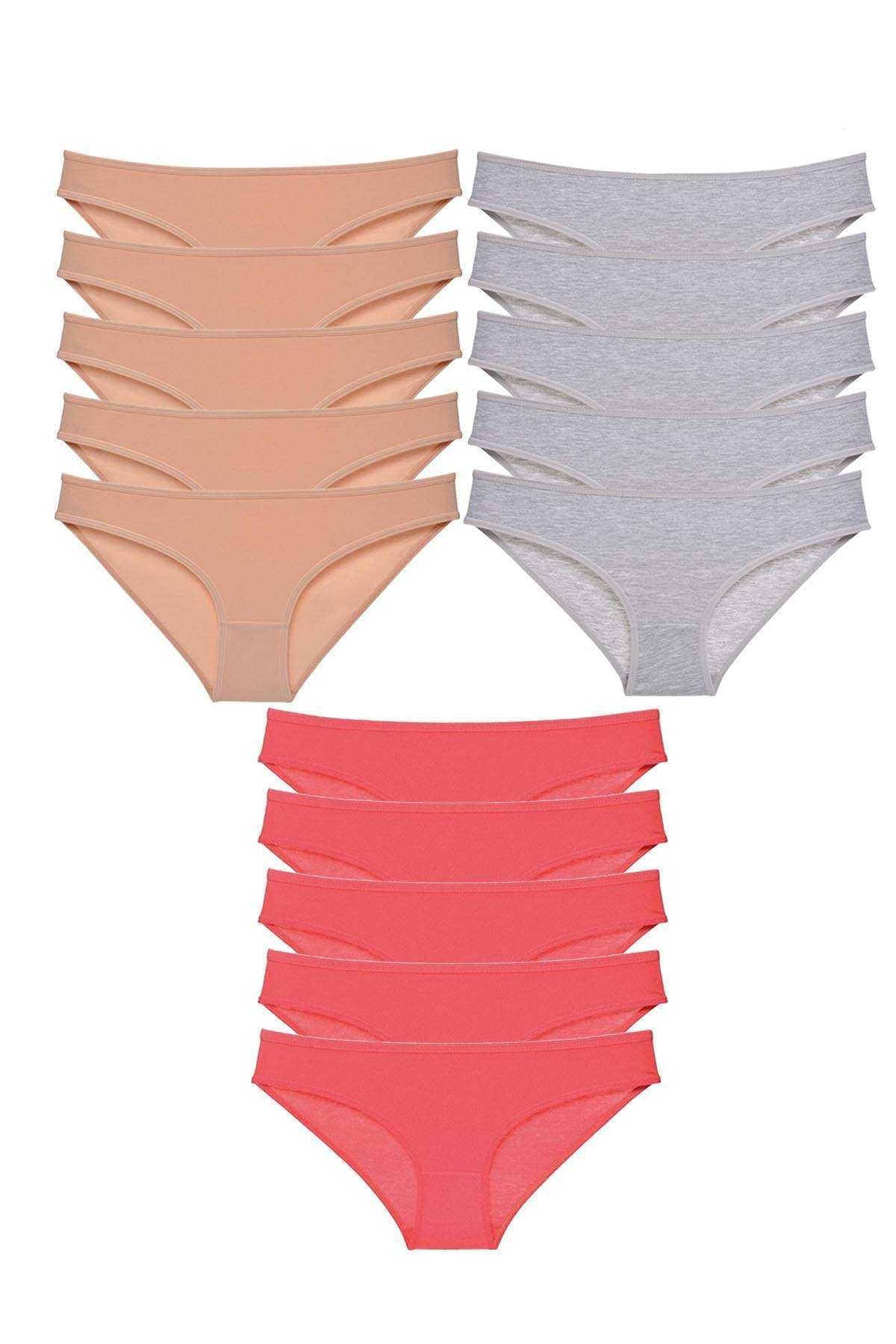 POLEXP 15 adet Süper Eko Set Likralı Kadın Slip Külot Ten Gri Fuşya