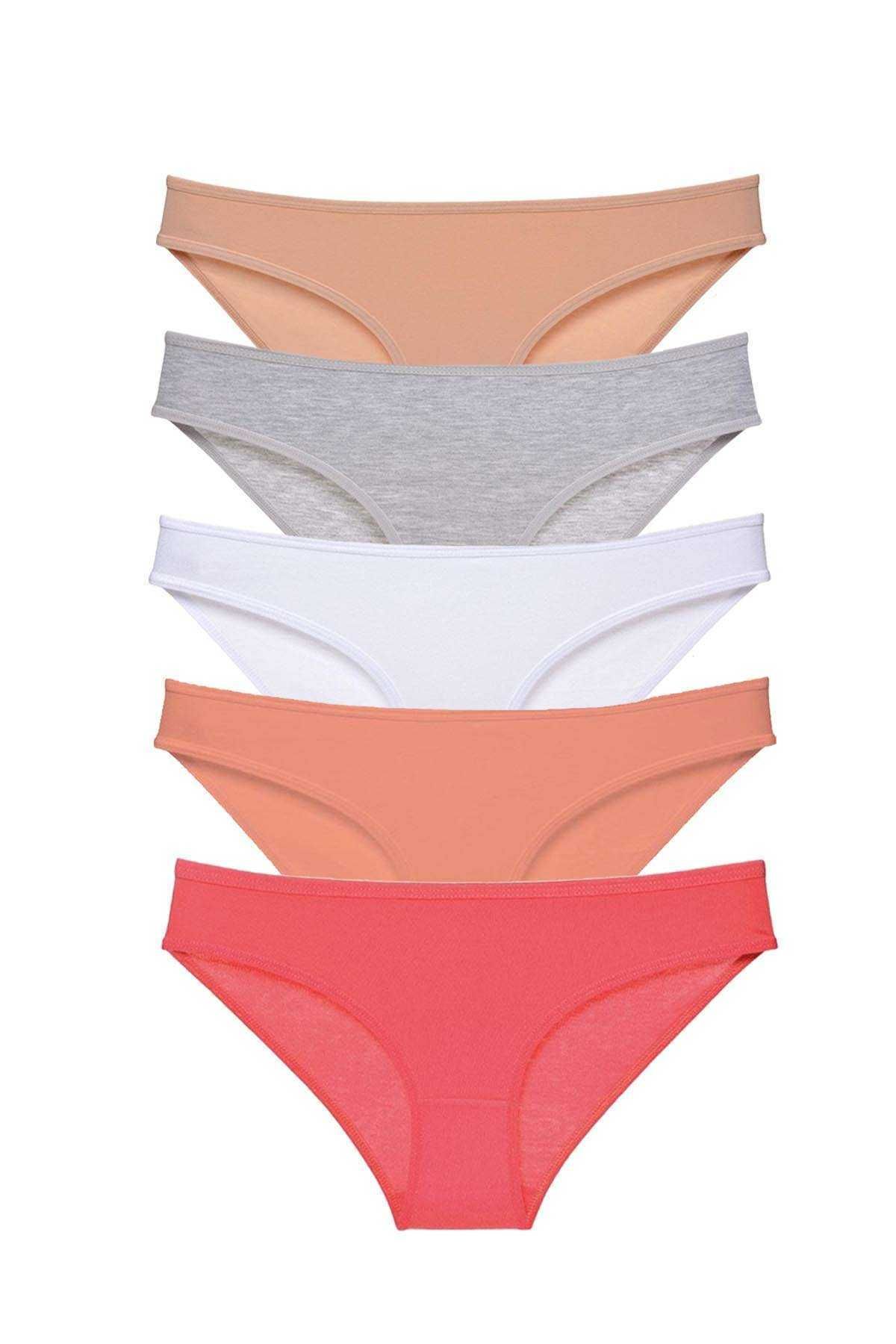 POLEXP 5 adet Süper Eko Set Likralı Kadın Slip Külot Ten Gri Beyaz Pudra Fuşya