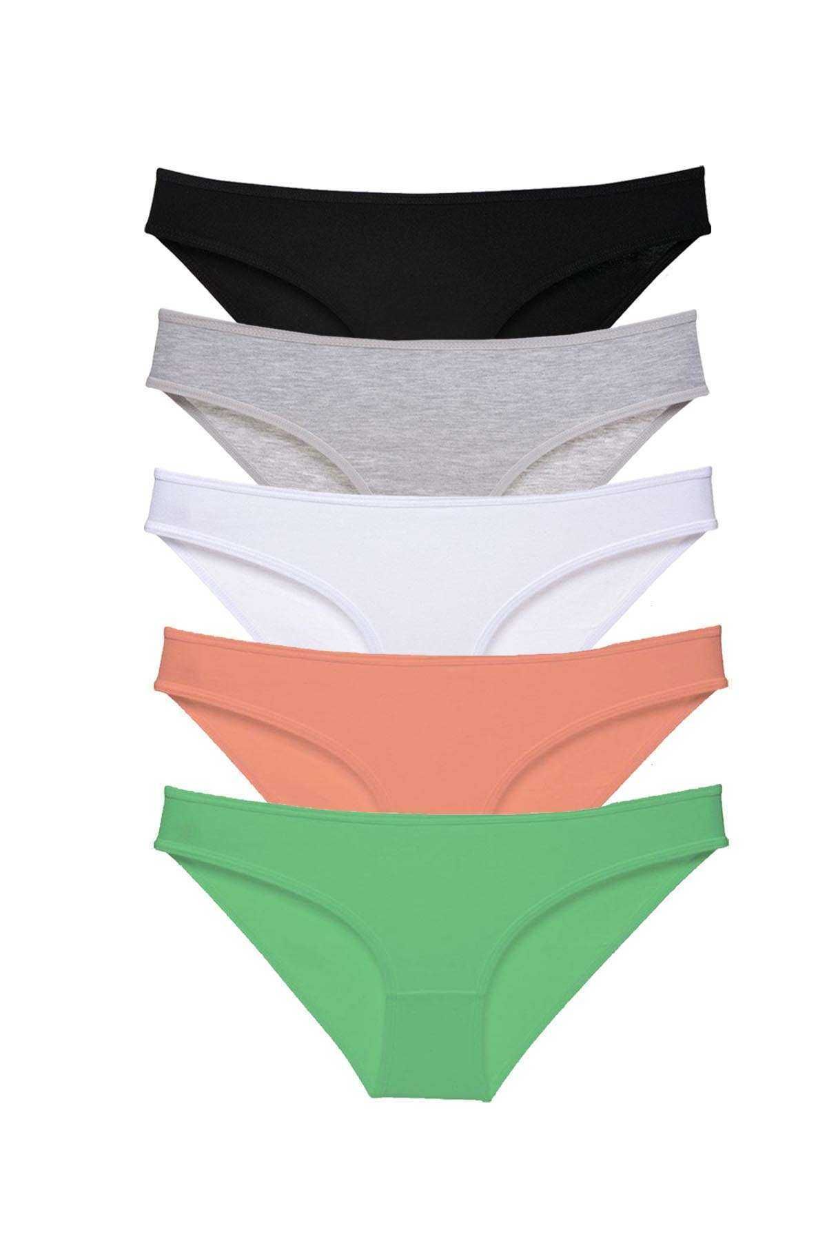 POLEXP 5 adet Süper Eko Set Likralı Kadın Slip Külot Siyah Gri Beyaz Pudra Yeşil