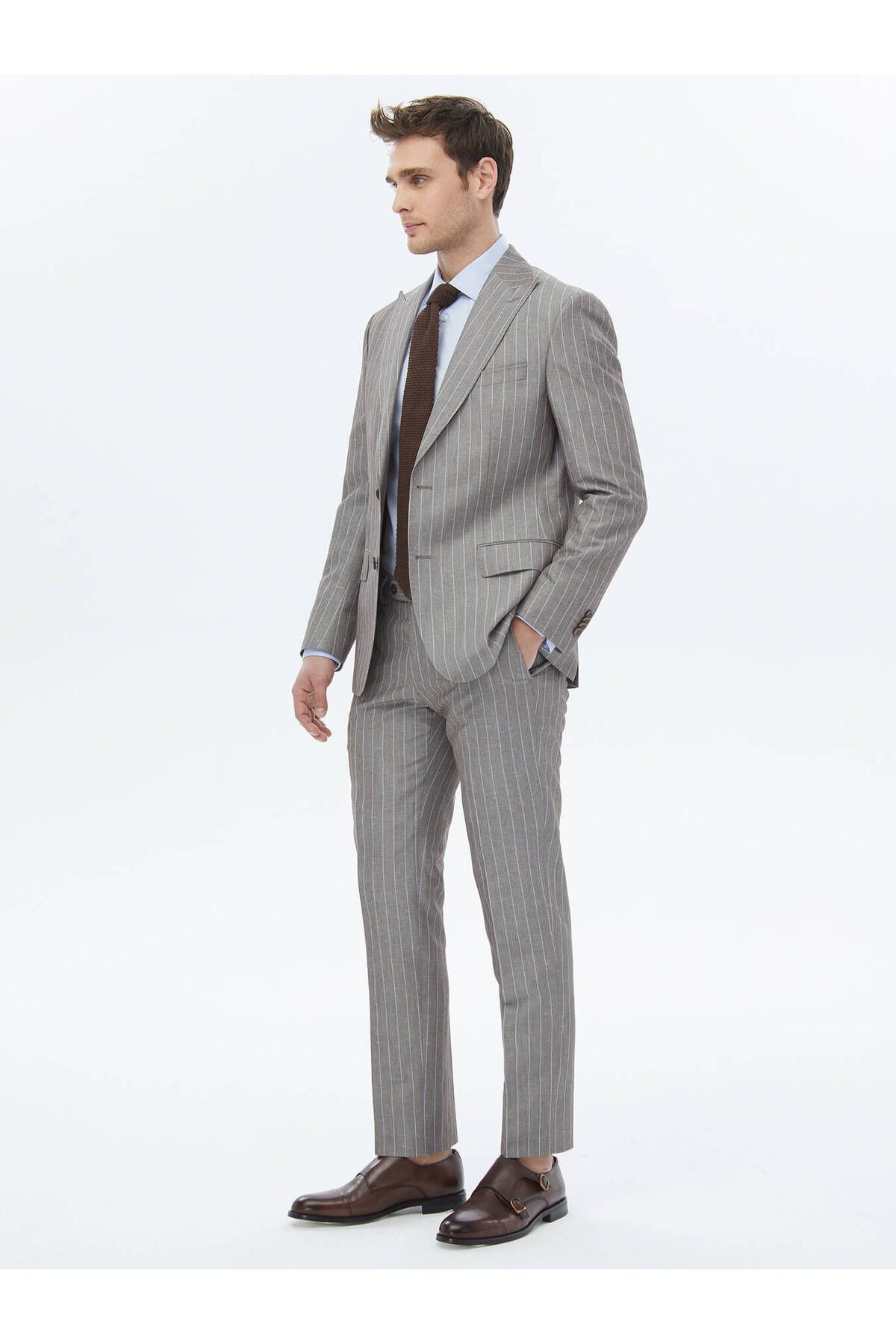 Kip-Mink Striped Modern Fit Linen Blended Suit 6