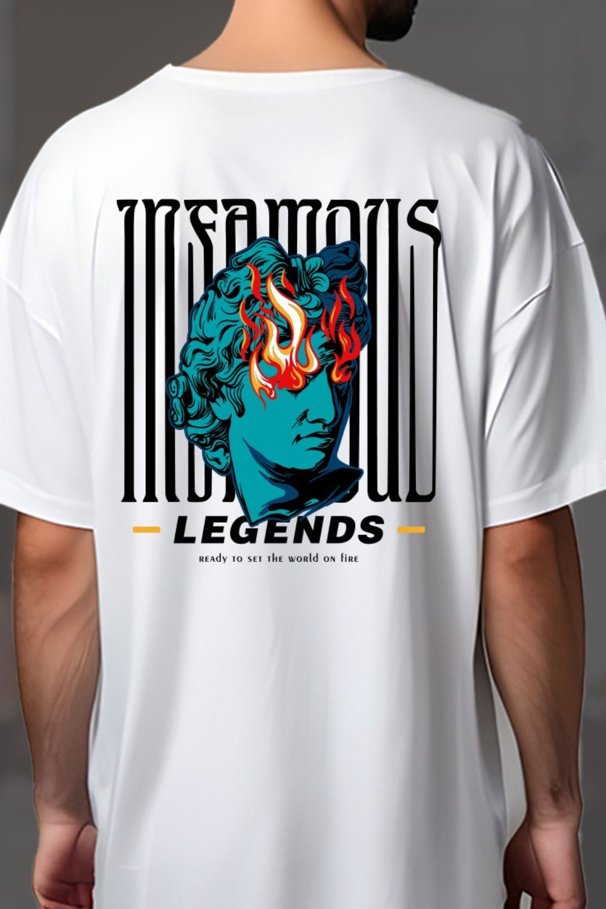 FECCY Pamuklu Infamous Legends Baskılı Oversize T-shirt