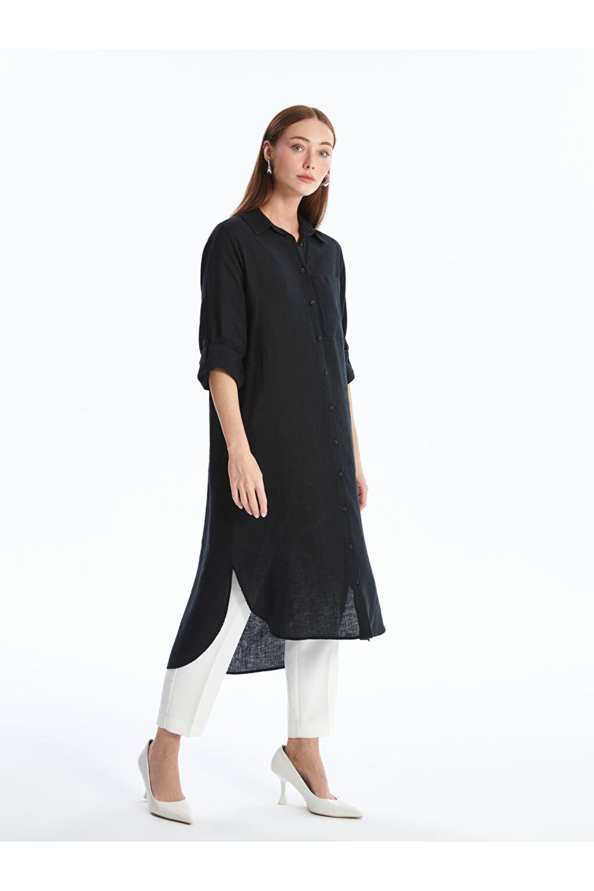 LC Waikiki Düz Oversize Keten Kadın Gömlek Tunik