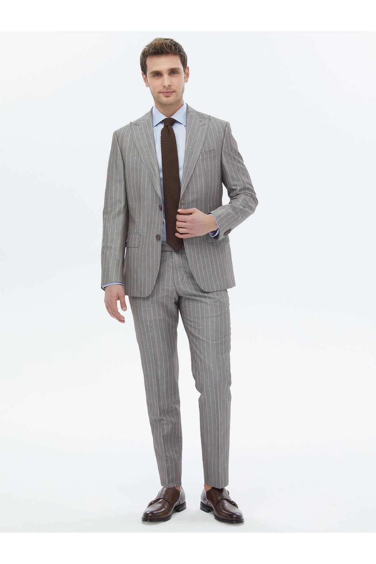 Kip-Mink Striped Modern Fit Linen Blended Suit 4