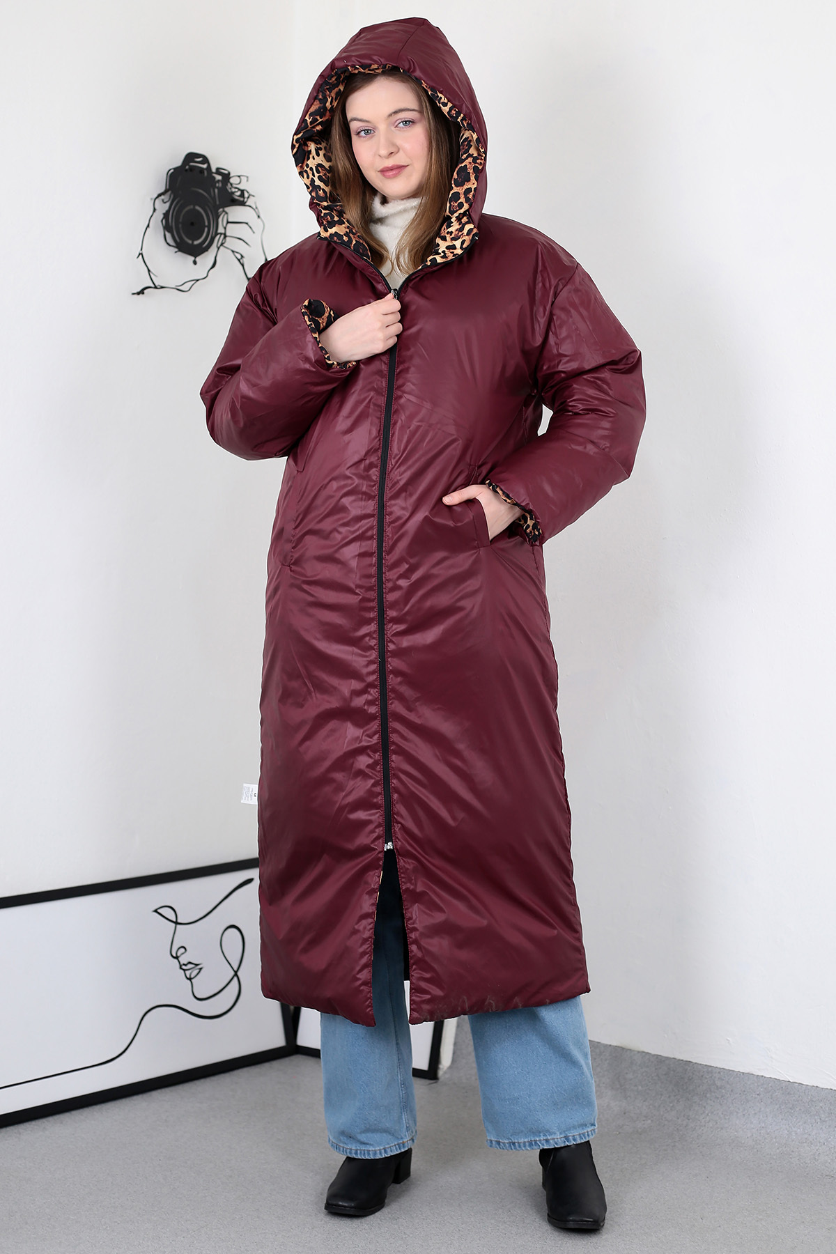 ZEND POLO  leopar çift taraflı mont - Görsel 3