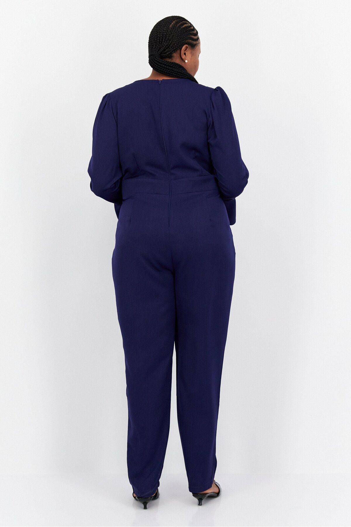 Lıttle Mıstress-Women Plus Size Plain Long Sleeve Jumpsuits, Navy Blue 4