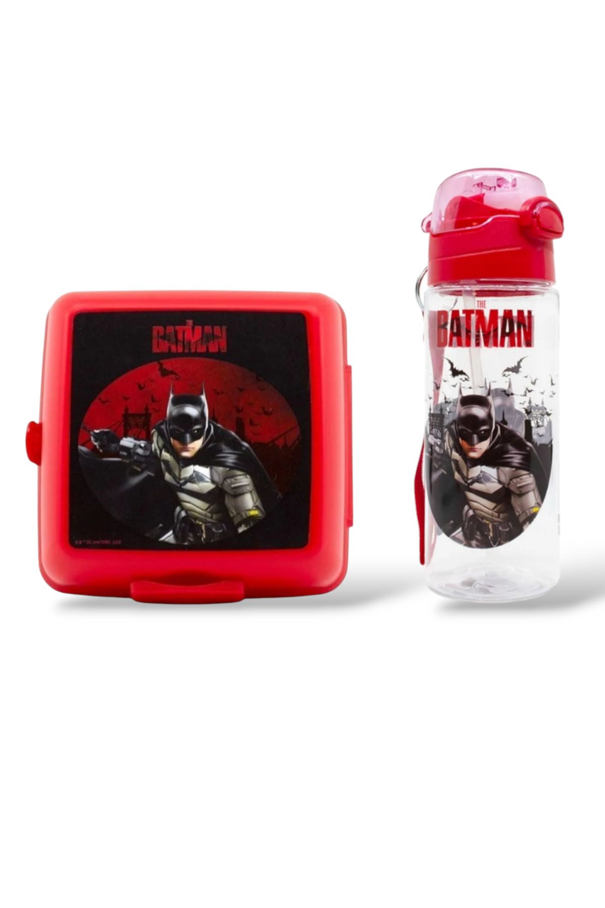 Batman Lisanslı 500 ml Matara Ve Dört Bölmeli Beslenme Kabı Seti DDCQ22581 Kırmızı