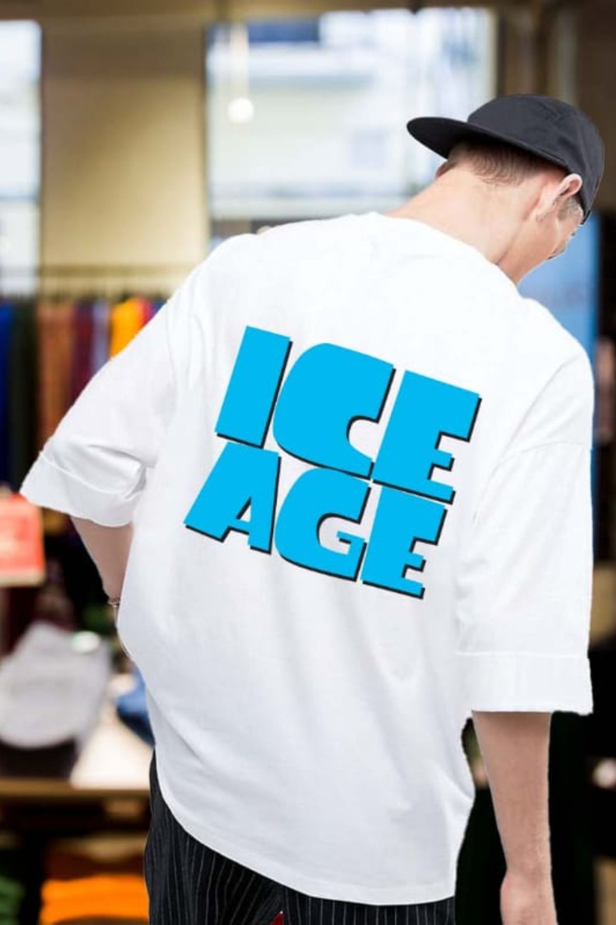 FECCY Pamuklu Ice Age Baskılı Oversize T-shirt