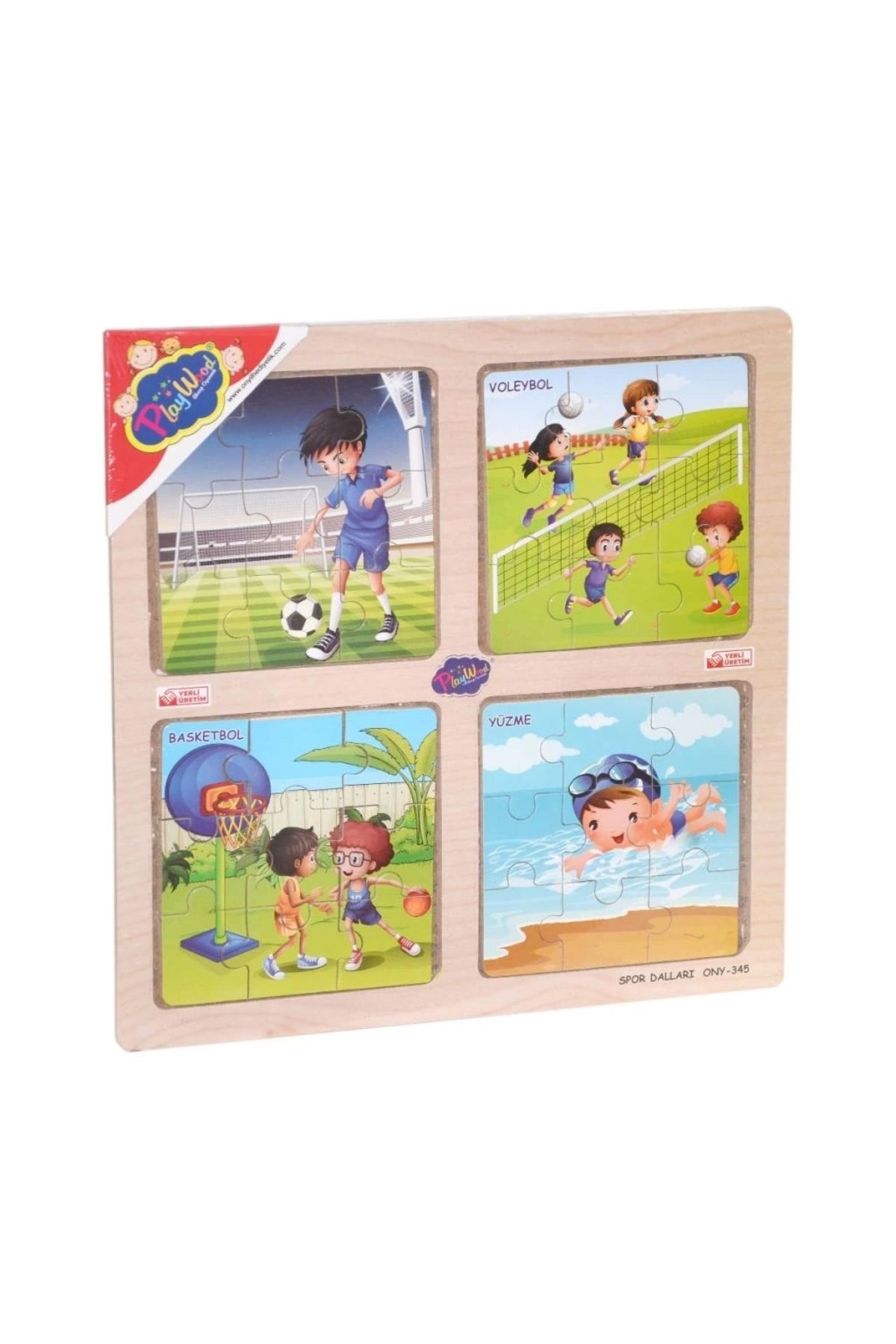 Basic Fun Çocuk ONY-343/344/345/346 Ahşap Eğitici 4'lü Puzzle -Onyıl