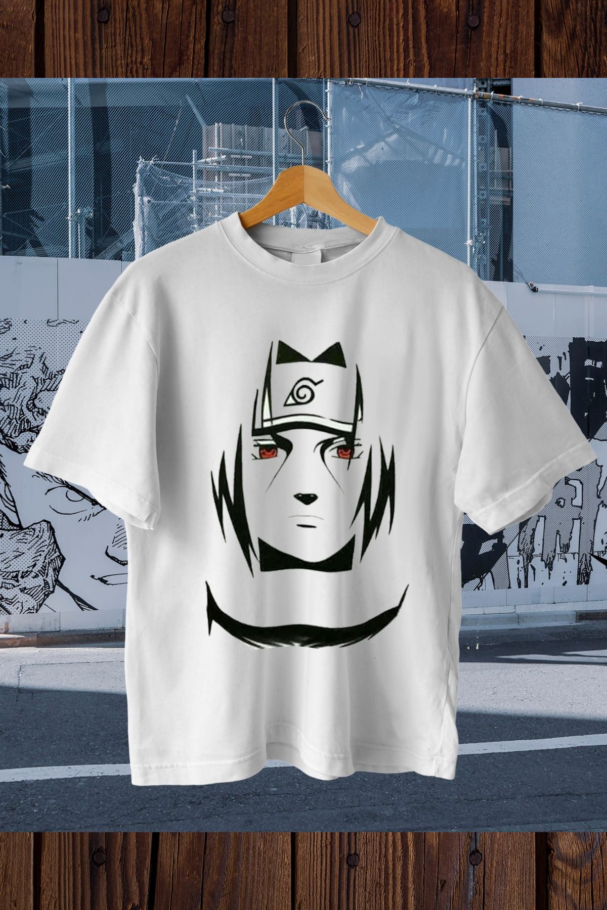 FECCY Pamuklu Itachi Uchiha Baskılı Oversize T-shirt