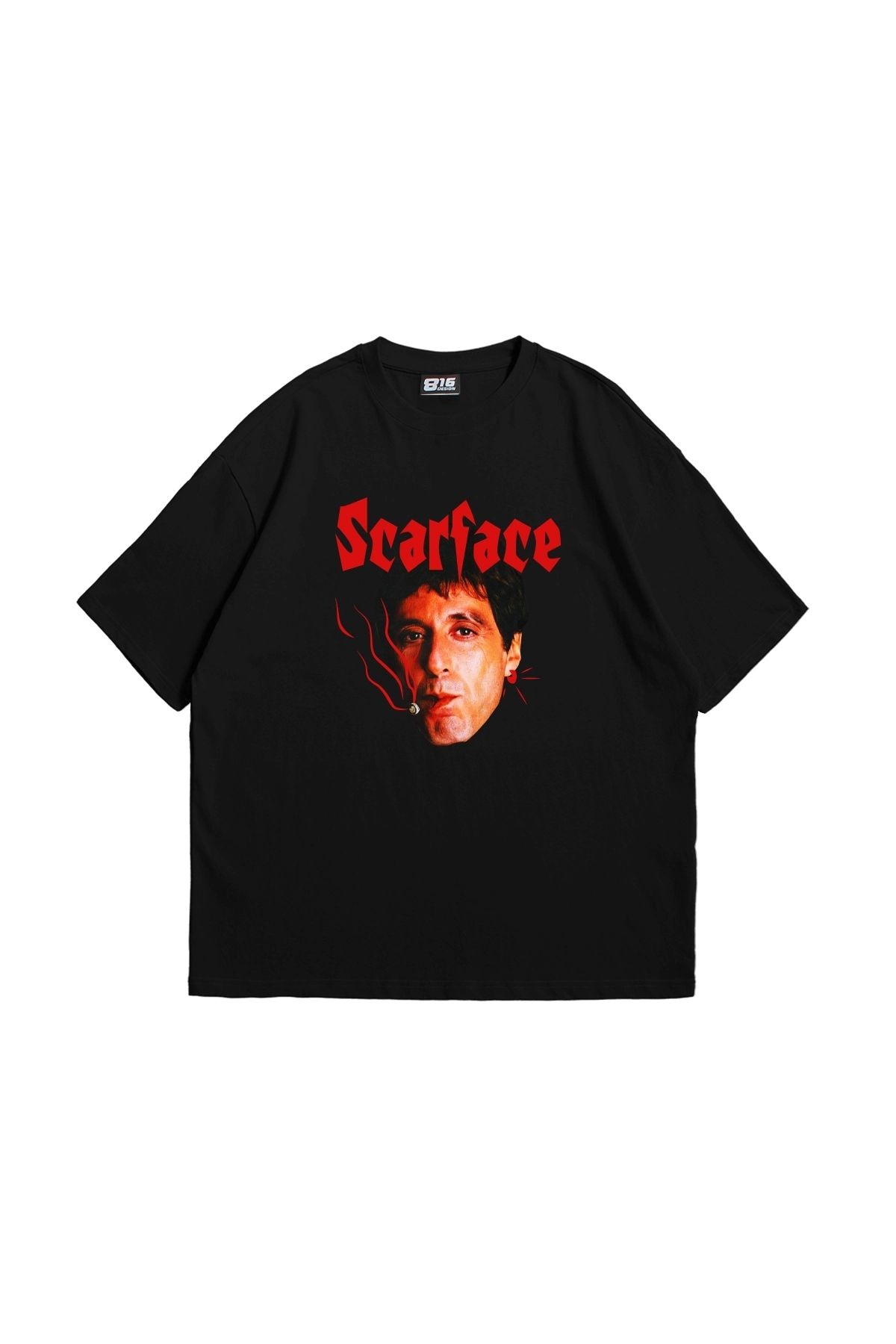 Sekizbiraltı Scarface Baskılı Oversize Unisex Siyah Tshirt