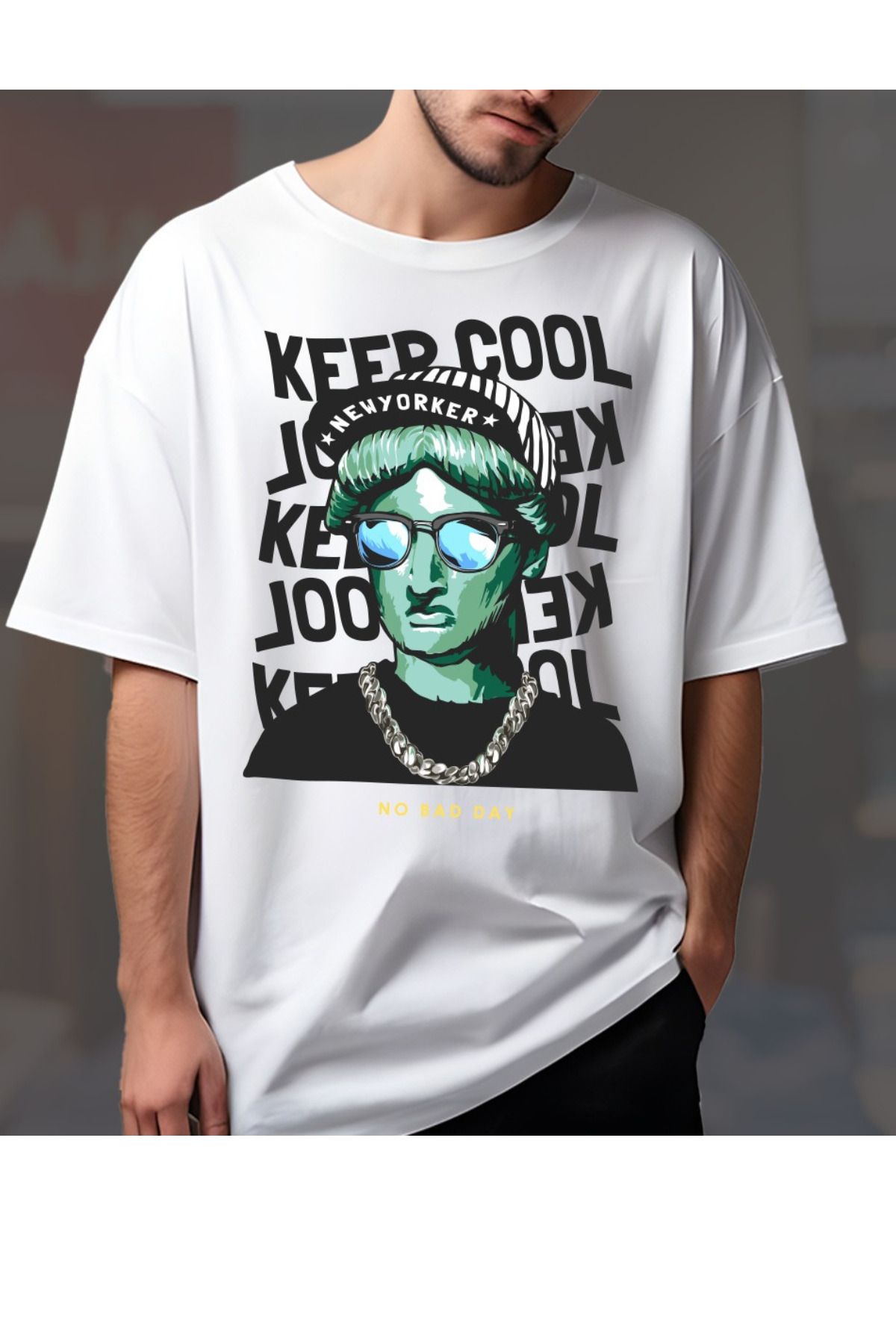 FECCY Pamuklu KEEP COOL Baskılı Oversize T-shirt