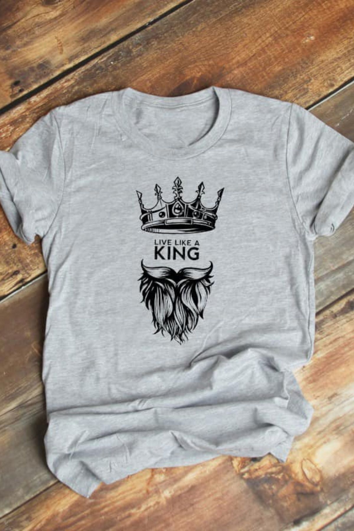 FECCY Pamuklu Live Like a King Baskılı Oversize T-shirt