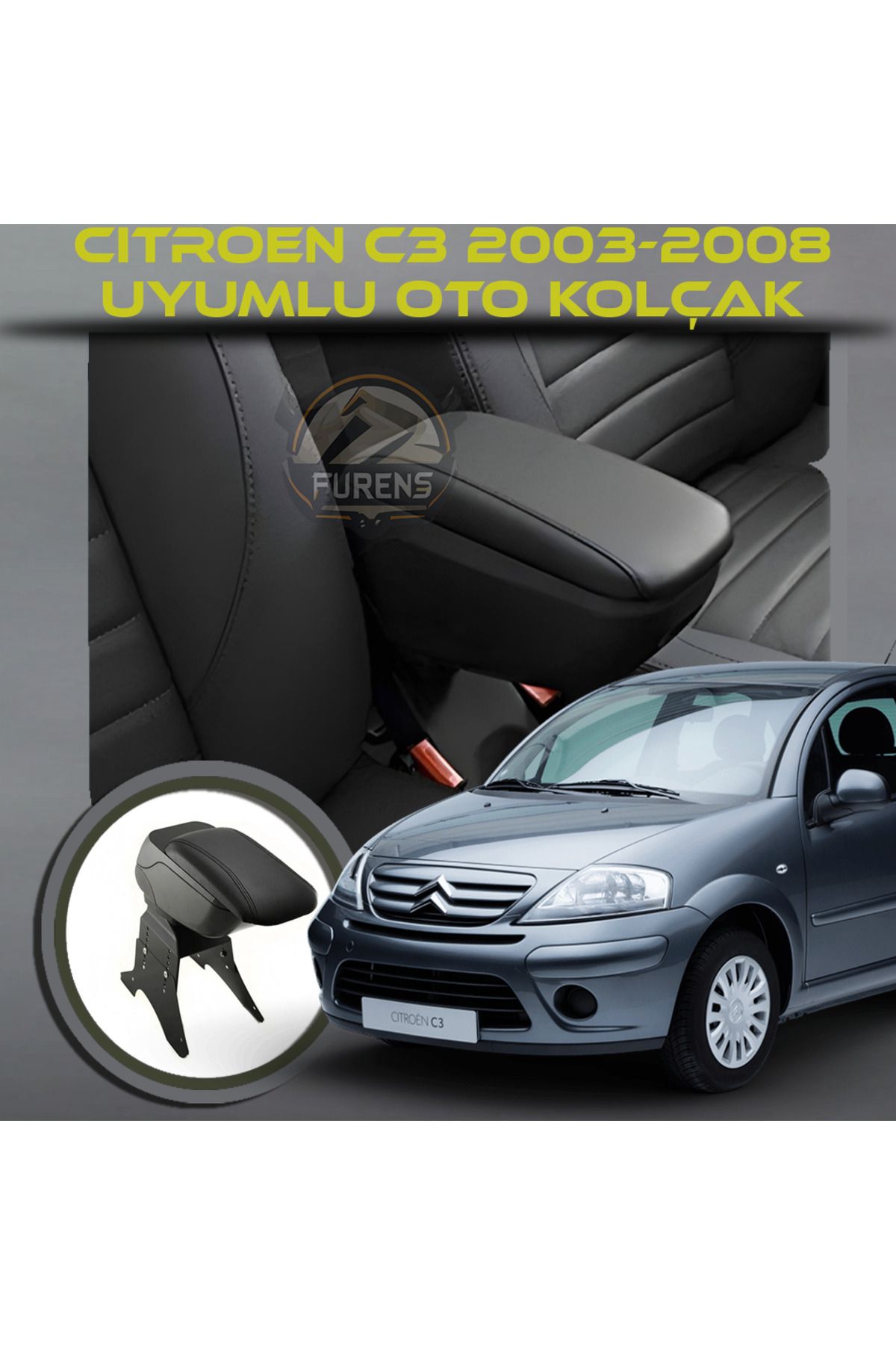 STS Oto Aksesuar Citroen C3 2003-2008 Uyumlu Kol Dayama Ve Kolçak Sürgülü Bardaklıklı Ayarlanabilir Siyah Deri