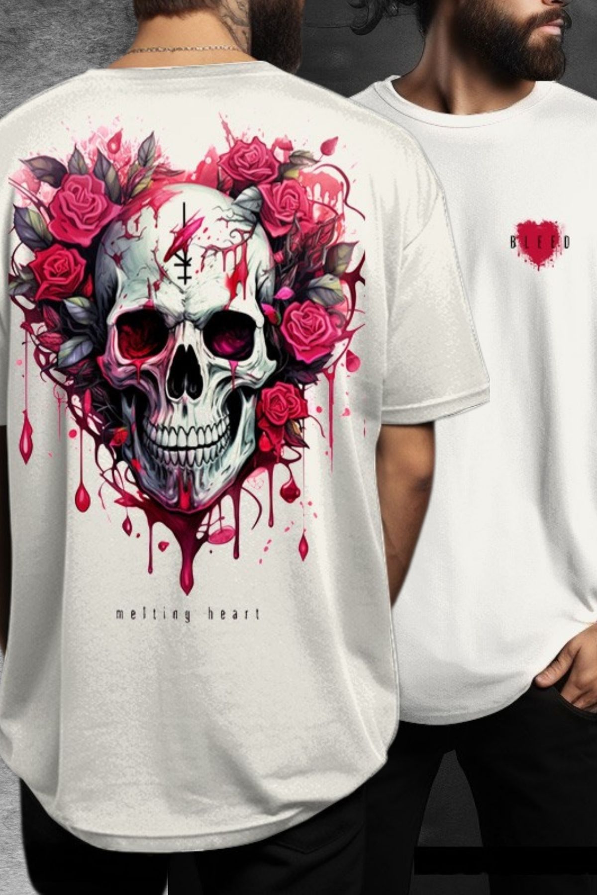 FECCY Pamuklu Melting Heart Baskılı Oversize T-shirt