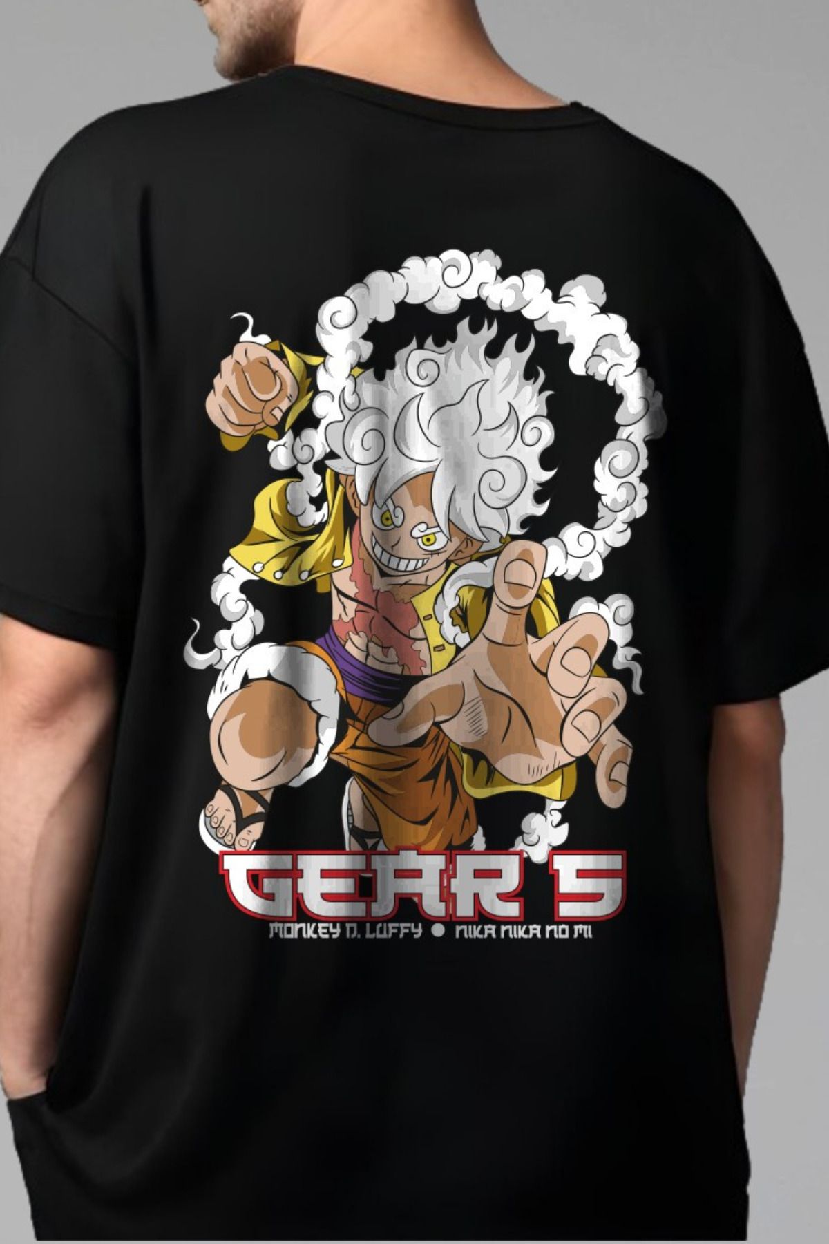 FECCY Pamuklu Monkey D. Luffy Gear 5 Baskılı Oversize T-shirt