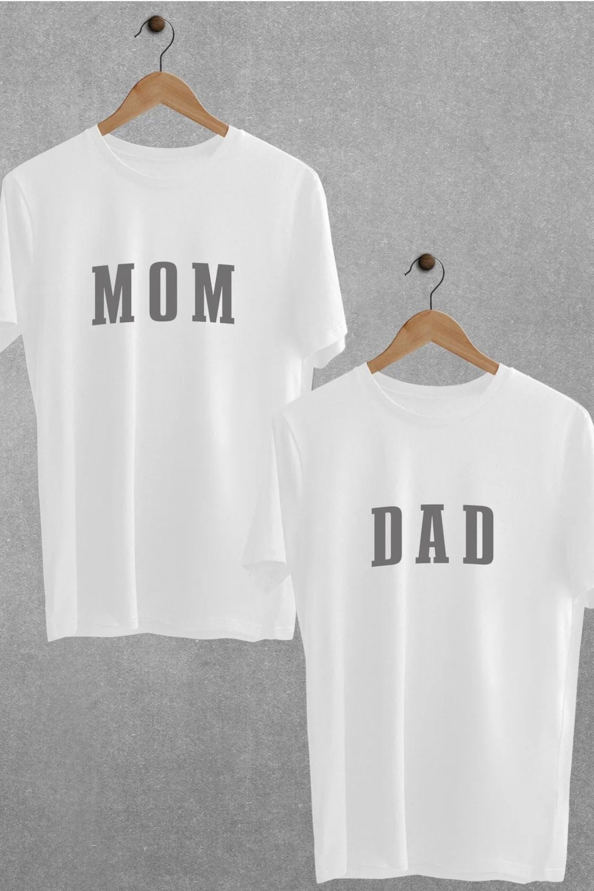 FECCY Pamuklu Mom Dad Baskılı 2'li Tişört Cinsiyet Partisi Anne Baba Oversize Çift T-shirt