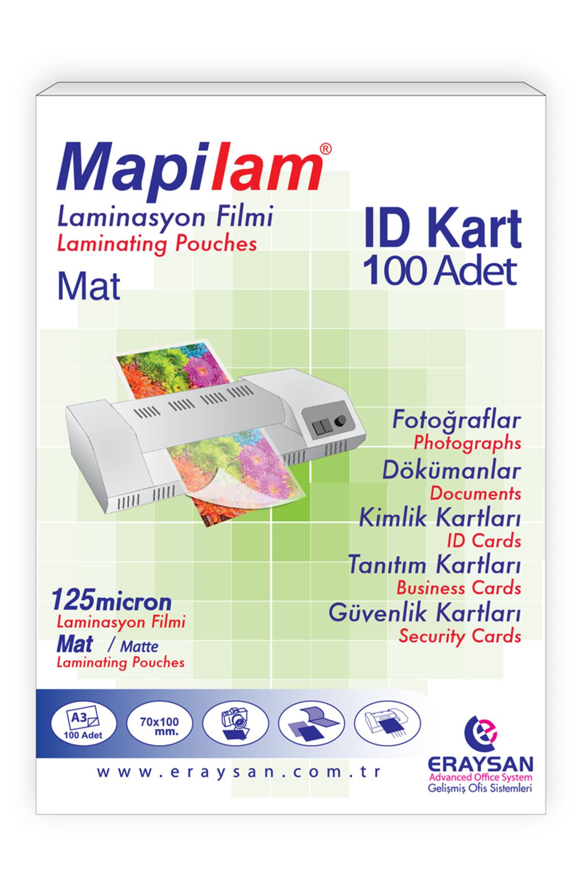 MAPİLAM 125 MİCRON MAT LAMİNASYON FİLMİ (ID KART) (70X100) 100 LÜ