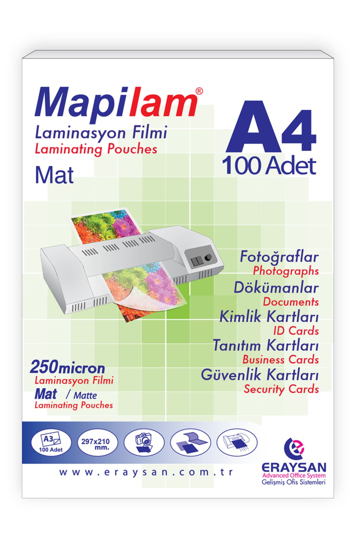 MAPİLAM 250 MİCRON MAT LAMİNASYON FİLMİ (A4) 100 LÜ