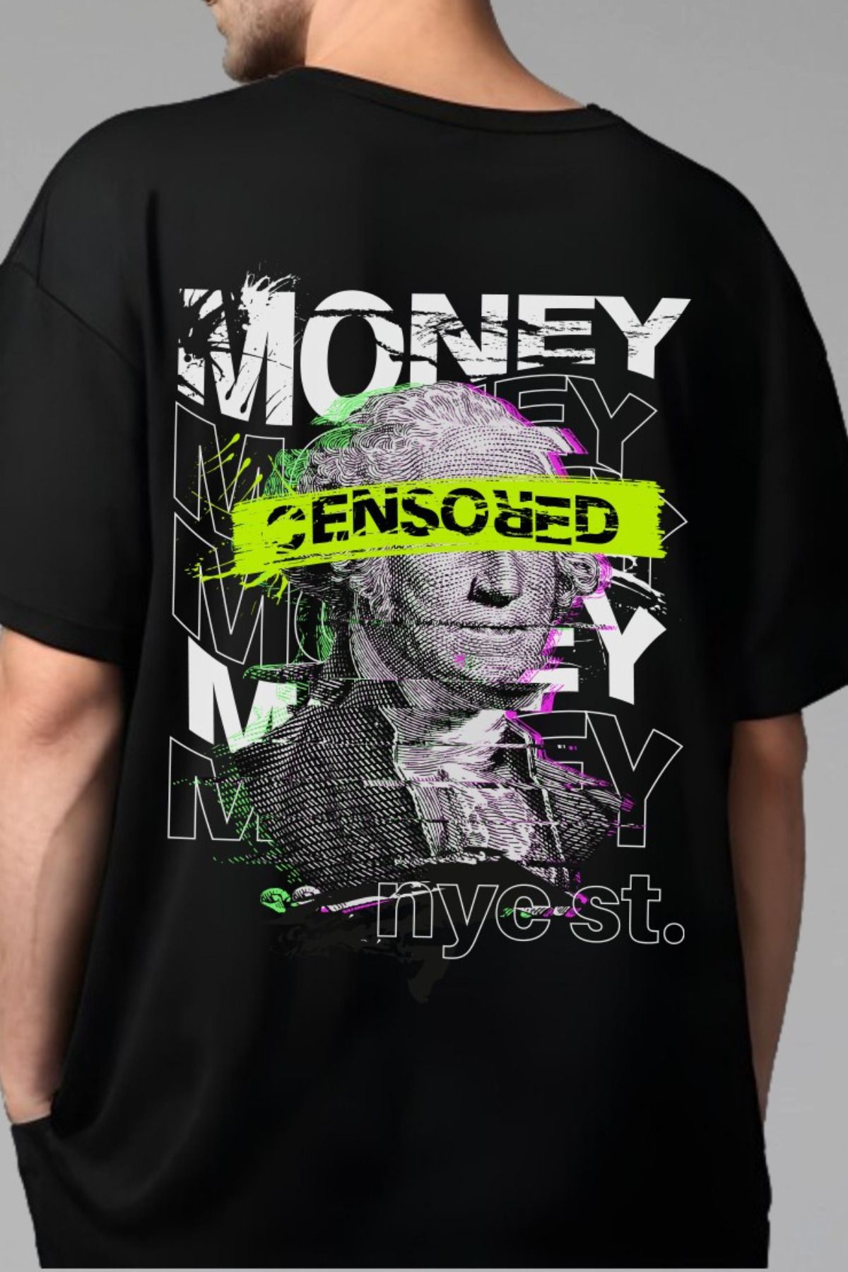 FECCY Pamuklu Money Censored Baskılı Oversize T-shirt